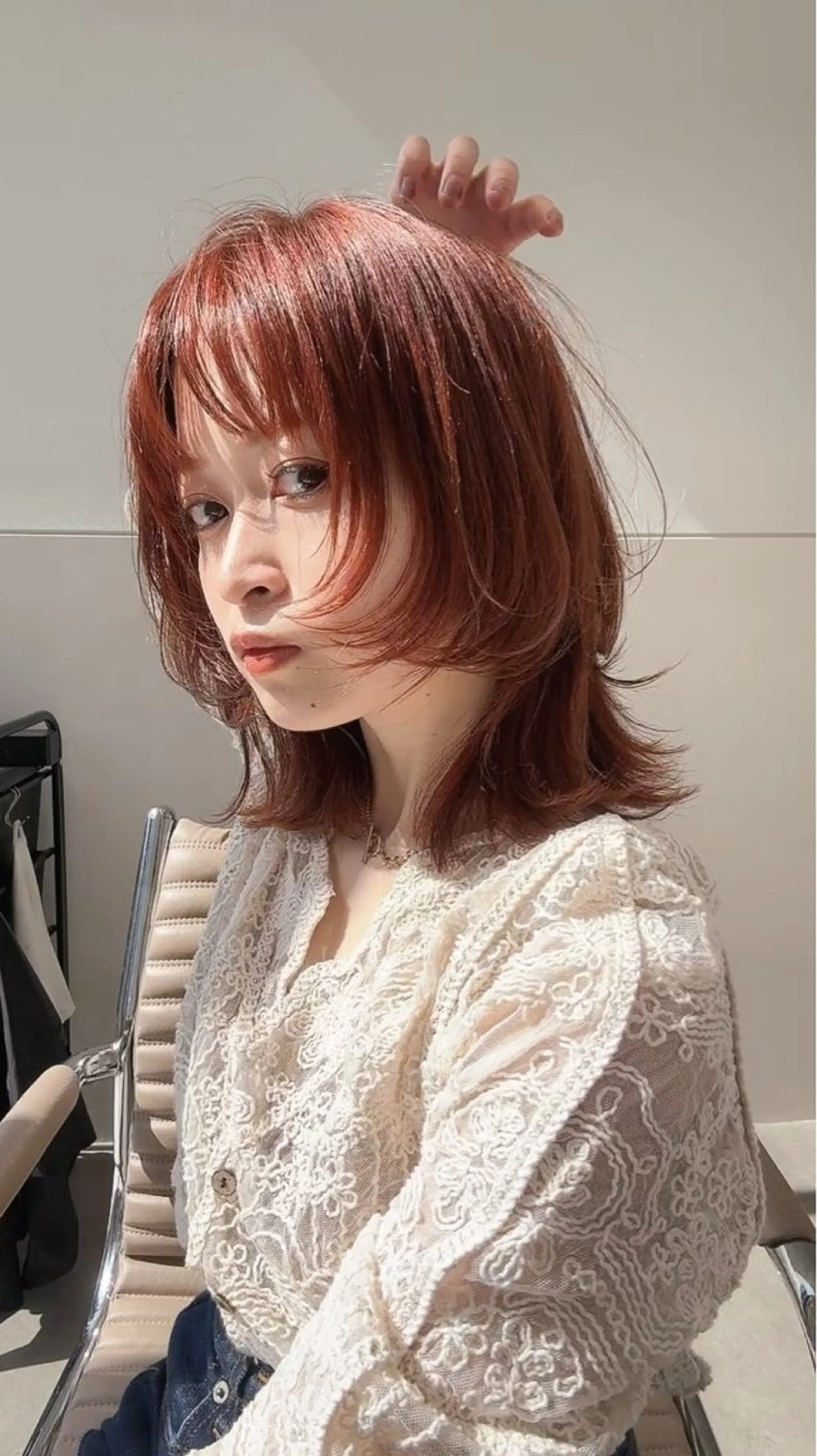 ミディアム オレンジブラウン レイヤーカット SYUK高円寺所属・ベージュ/暖色カラー /ボブ/ミカのヘアスタイル