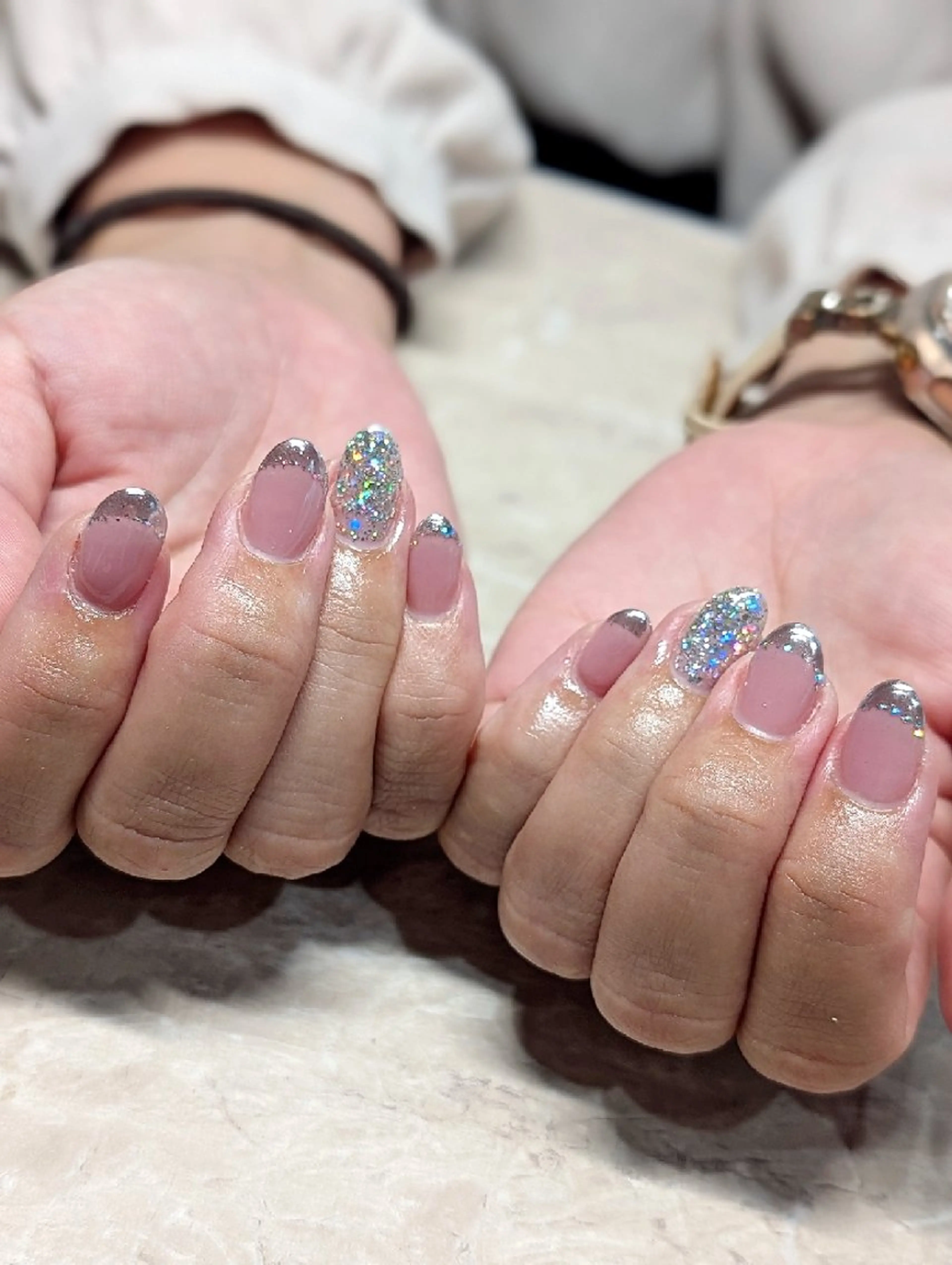 ネイル フレンチネイル ラメ(グリッター) ミラーネイル 8andyu nail♡のネイルデザイン