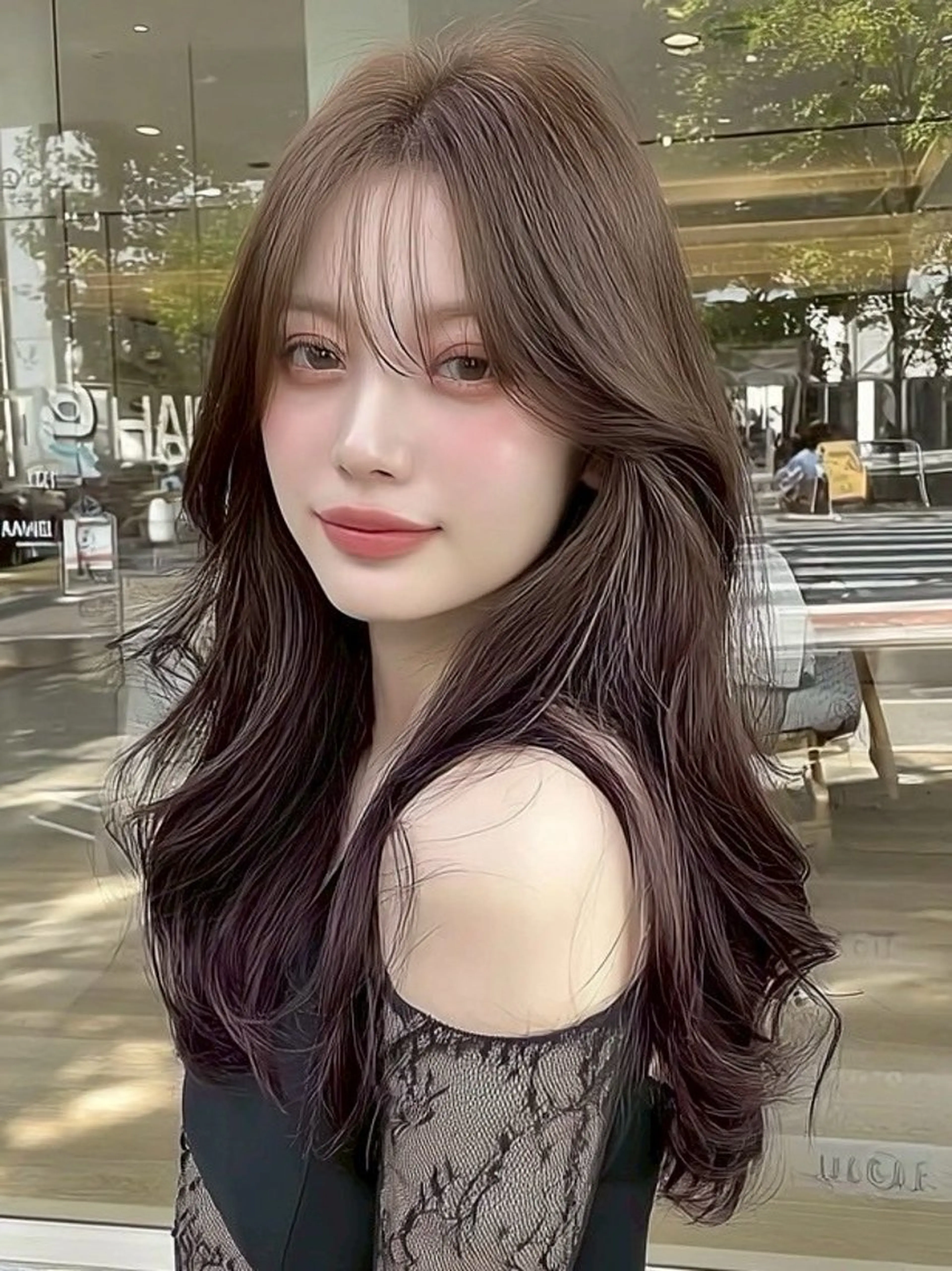 ロング チョコレートブラウン 顔周りカット 似合わせカット MAO🖤レイヤー ／髪質改善カラーのヘアスタイル