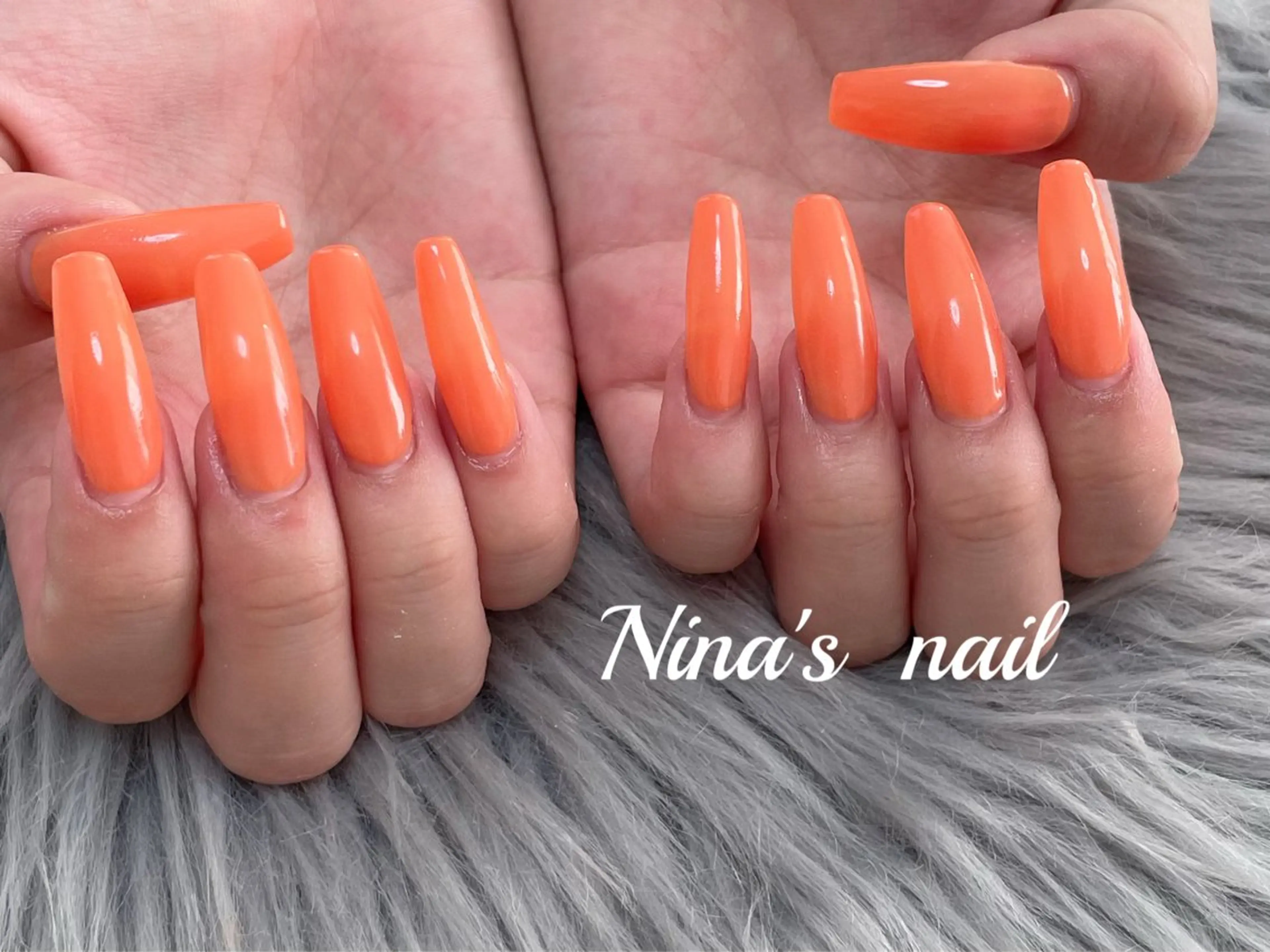 ネイル ワンカラーネイル オレンジ スカルプネイル Nina's nailのネイルデザイン