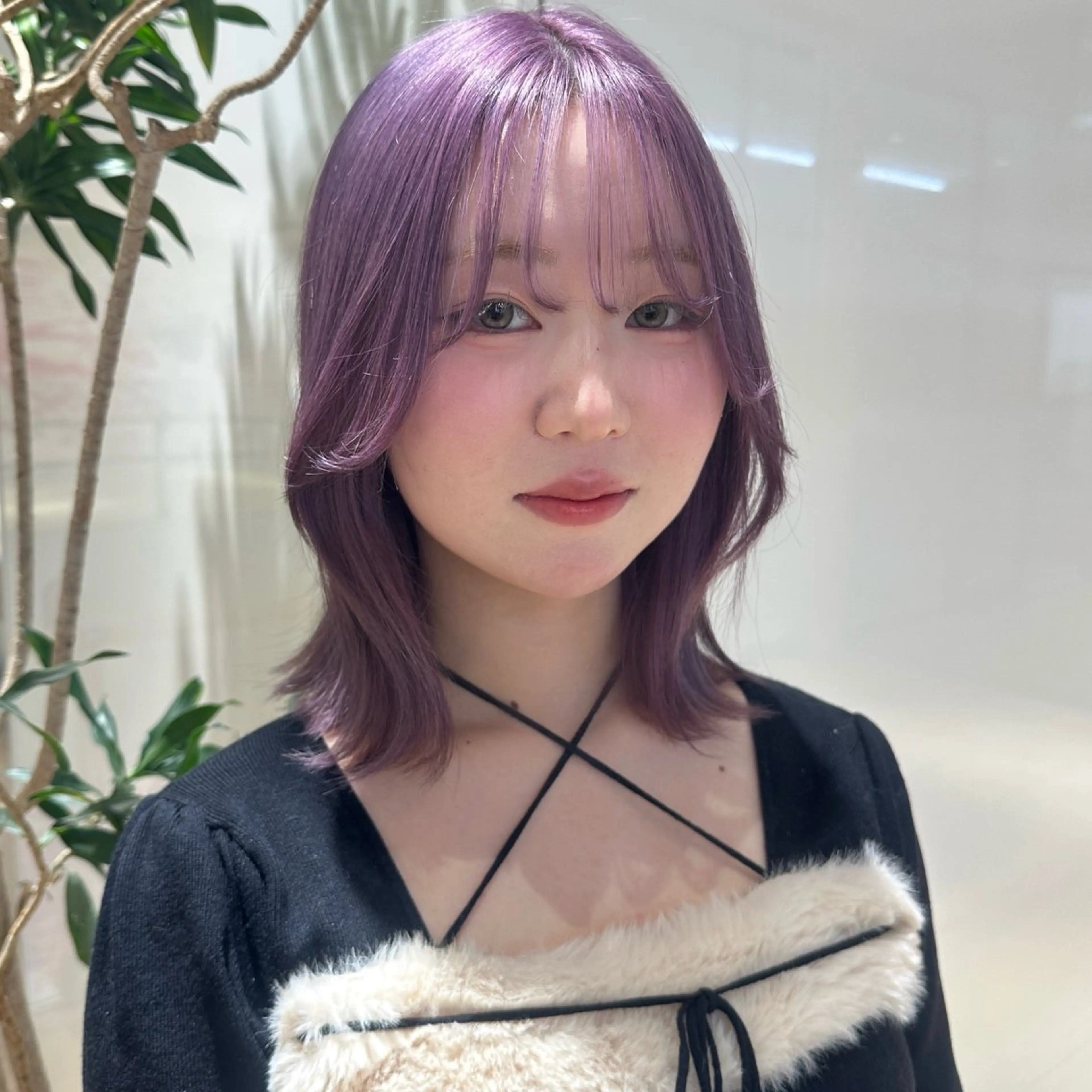 ミディアム カラー ブリーチ ラベンダーカラー ピンクカラー ピンクラベンダー カット ヘアカラー トリートメント レイヤー/ウルフ/ ハイトーンchimiのヘアスタイル