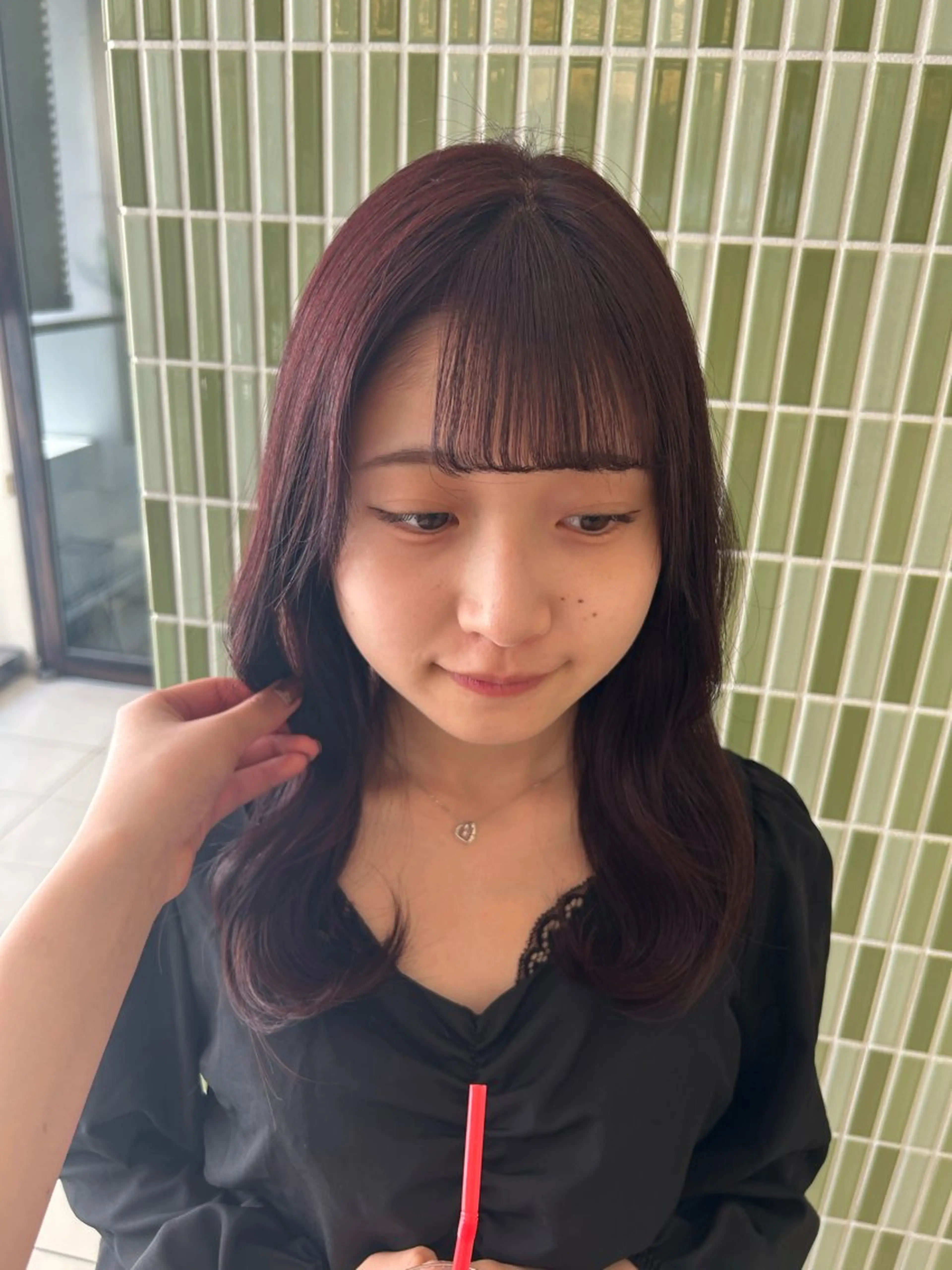 ミディアム カラー .AIRI🌼 暖色/ぱつっとぼぶのヘアスタイル