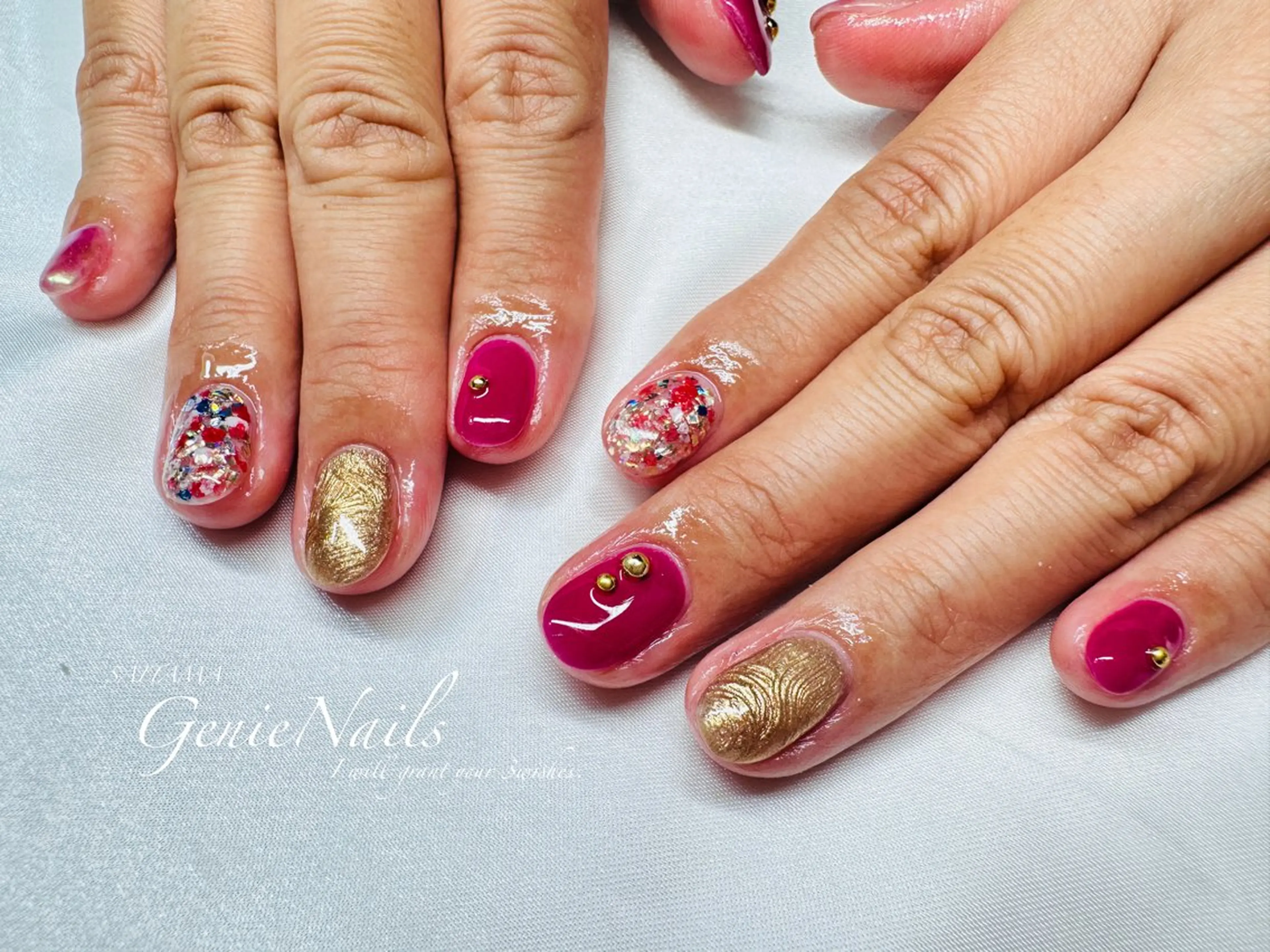 メンズ ネイル アートネイル 長さ出し 氷ネイル・うるうるネイル ロングネイル 持ち込み Genie Nailsのネイルデザイン