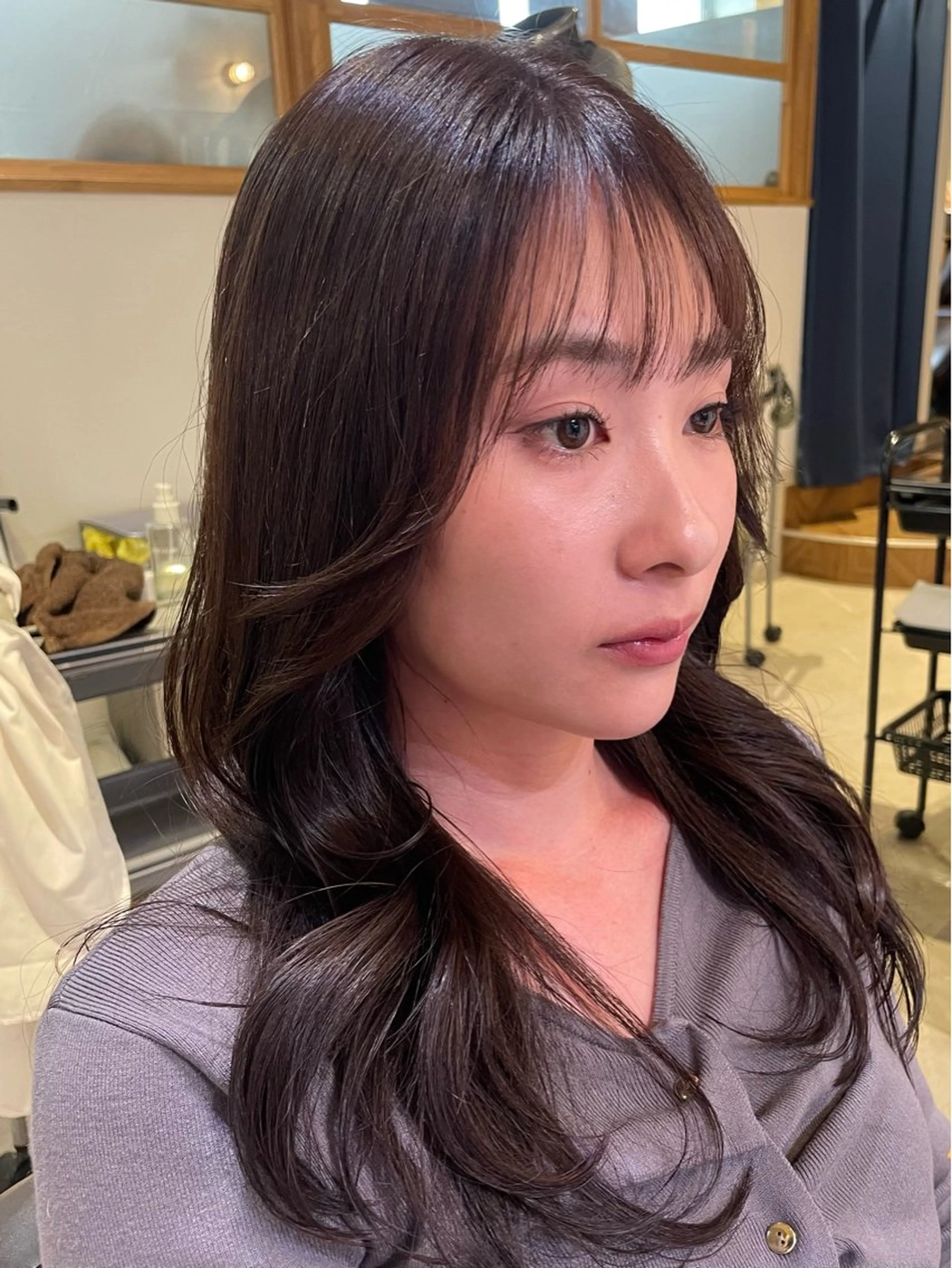 セミロング カラー ラベンダーカラー くびれヘア 韓国風ヘア レイヤーカット カット ヘアカラー トリートメント ウルフ/レイヤー/ ベージュ/山宮 大樹のヘアスタイル