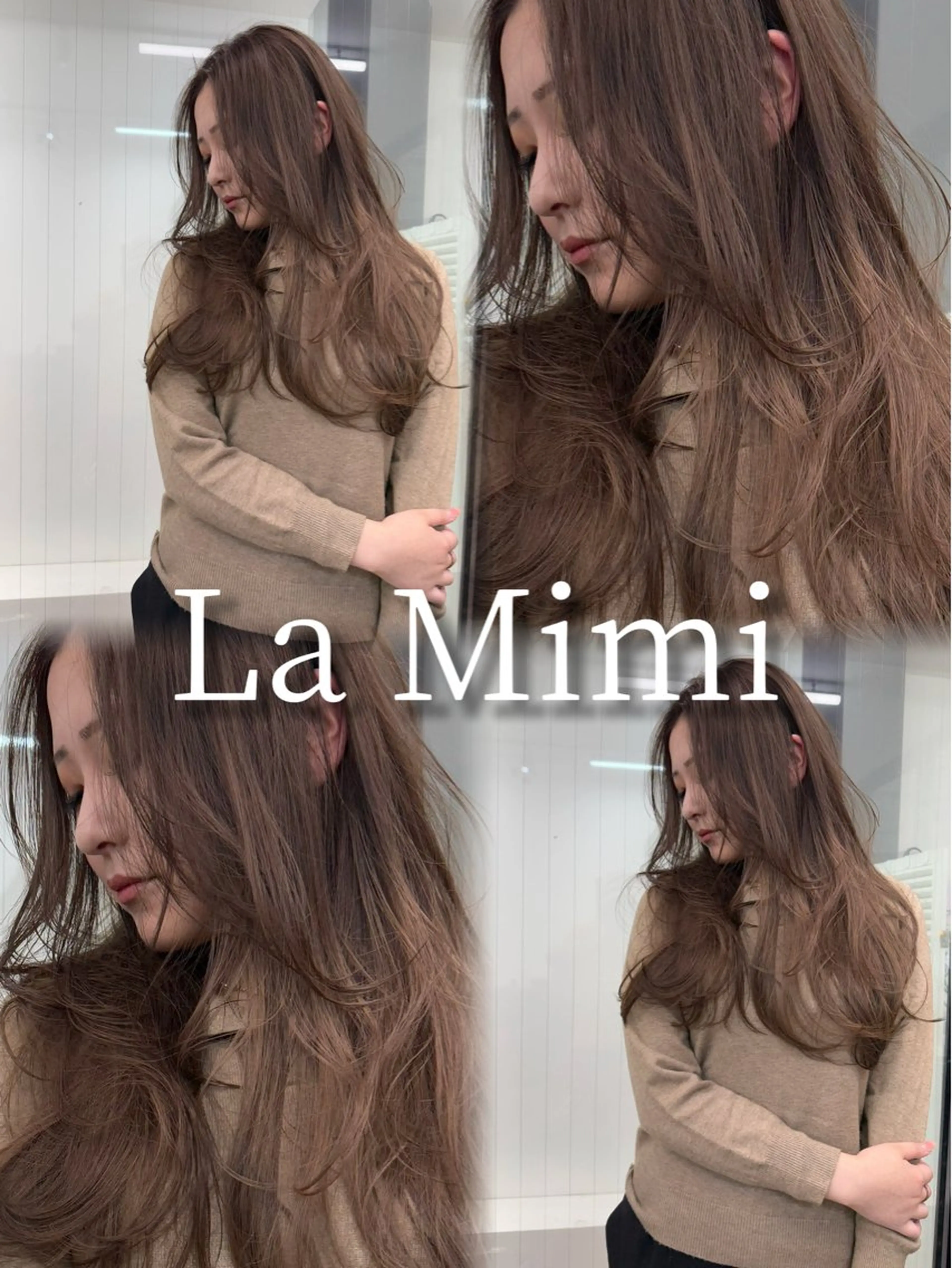 セミロング カラー セミロングパーマ バレイヤージュ ミストバング ブリーチ 透明感カラー La Mimiのヘアスタイル