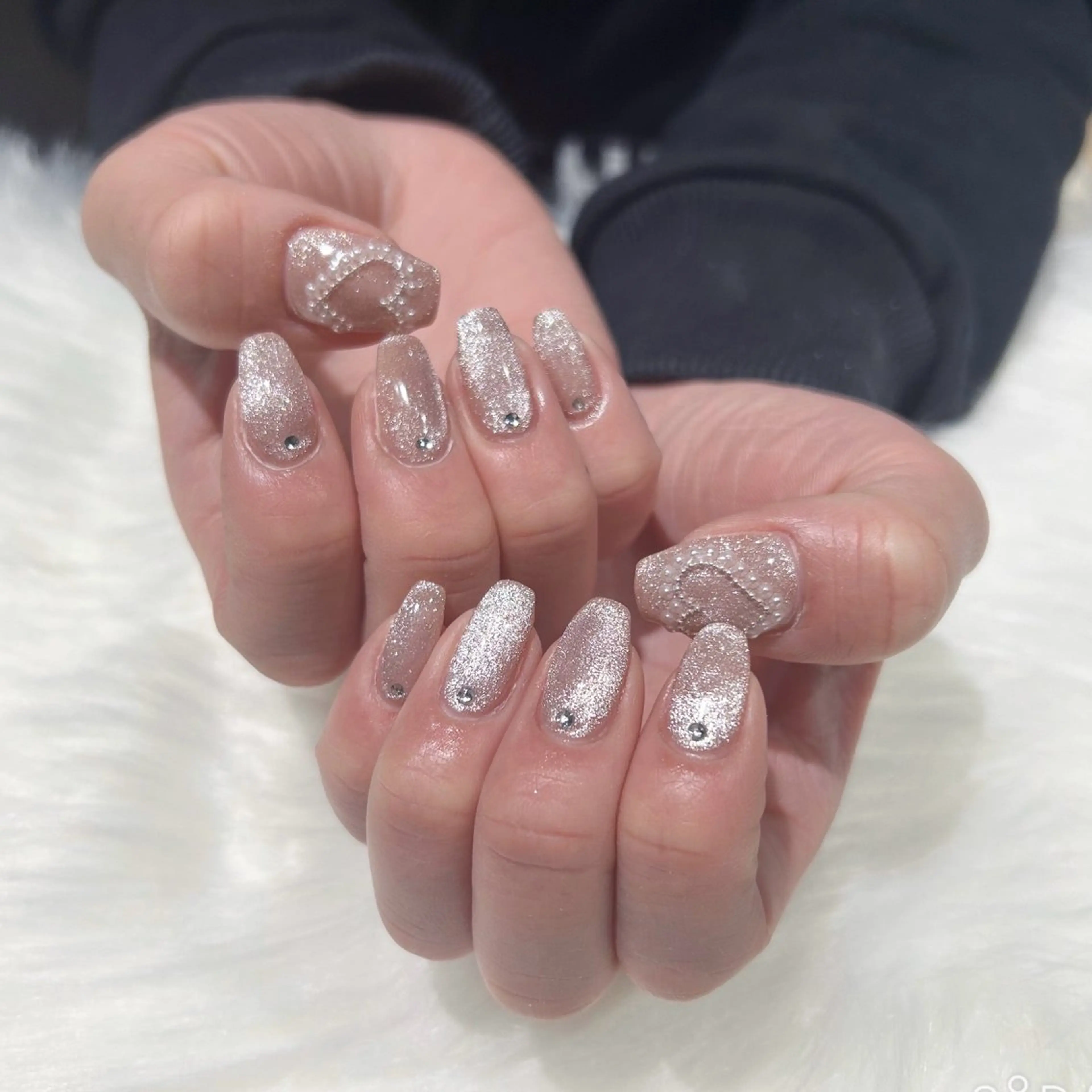 ネイル ハート キラキラネイル マグネットネイル ハンドネイル ぷりゅねる 心斎橋のネイルデザイン