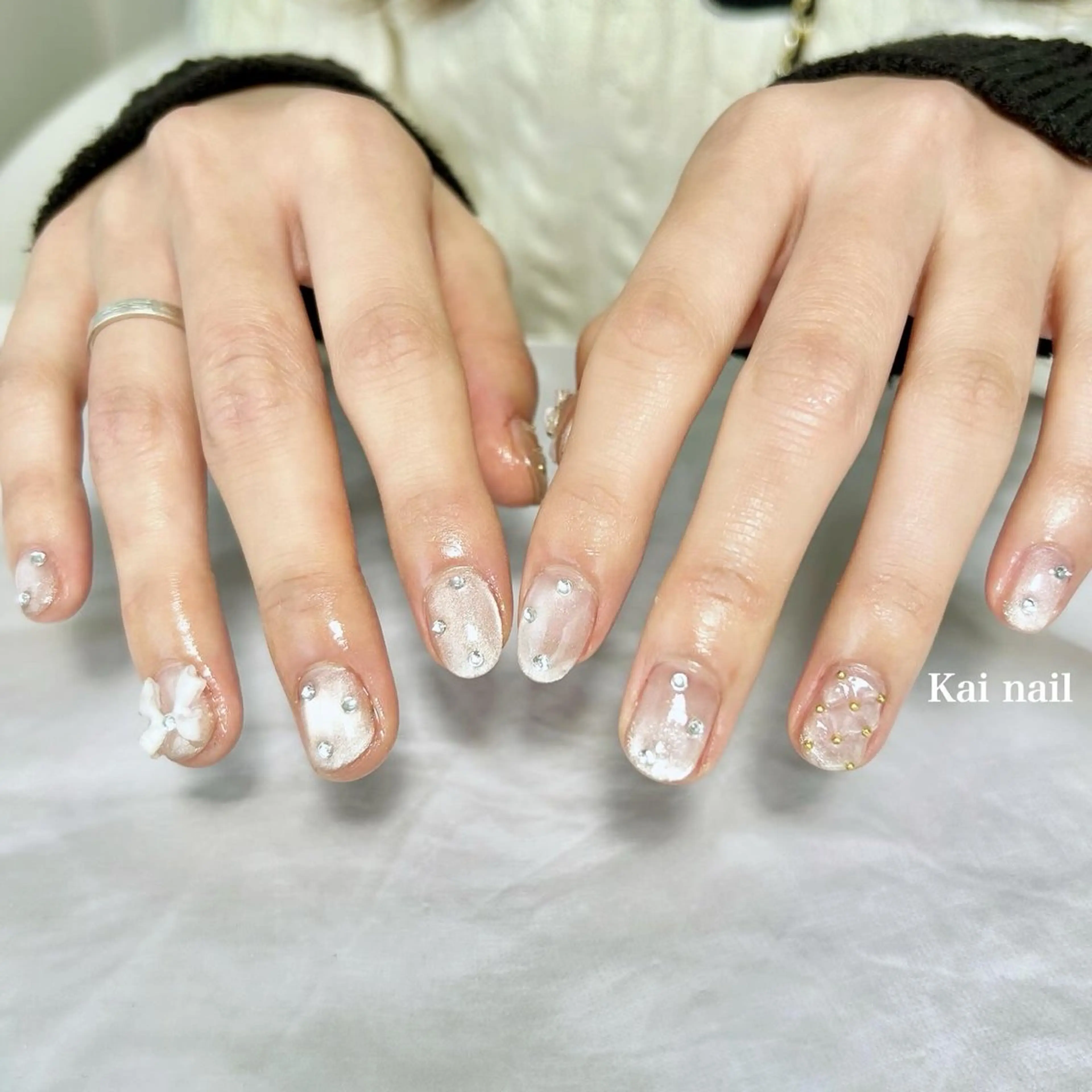 ネイル ガーリー グラデーション 韓国ネイル マグネットネイル 持ち込み Kai  nail Mayukoのネイルデザイン