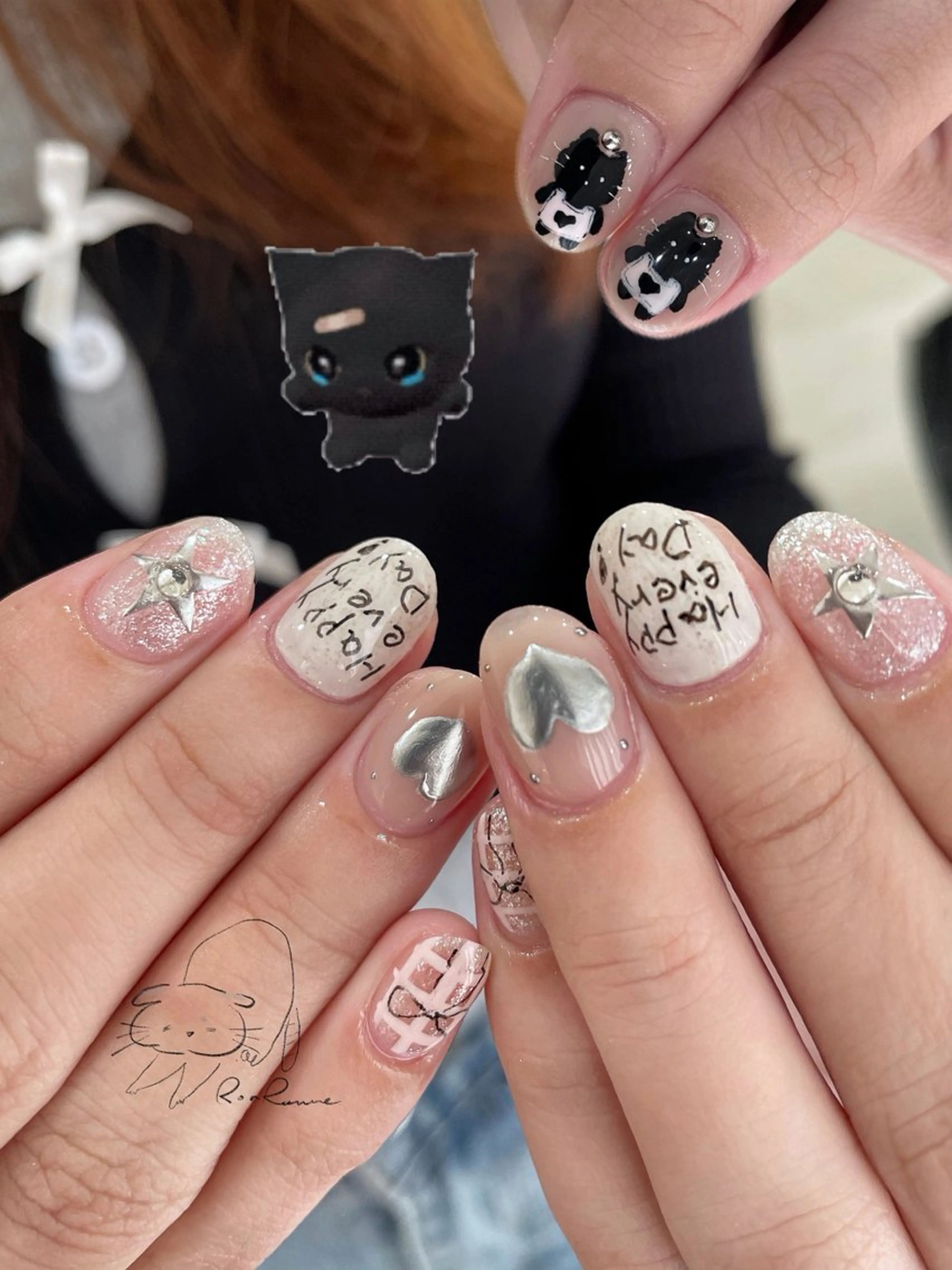 ネイル オーロラネイル 長さ出し フレンチネイル ジェルネイル ミラーネイル ハンドネイル ronronne .のネイルデザイン