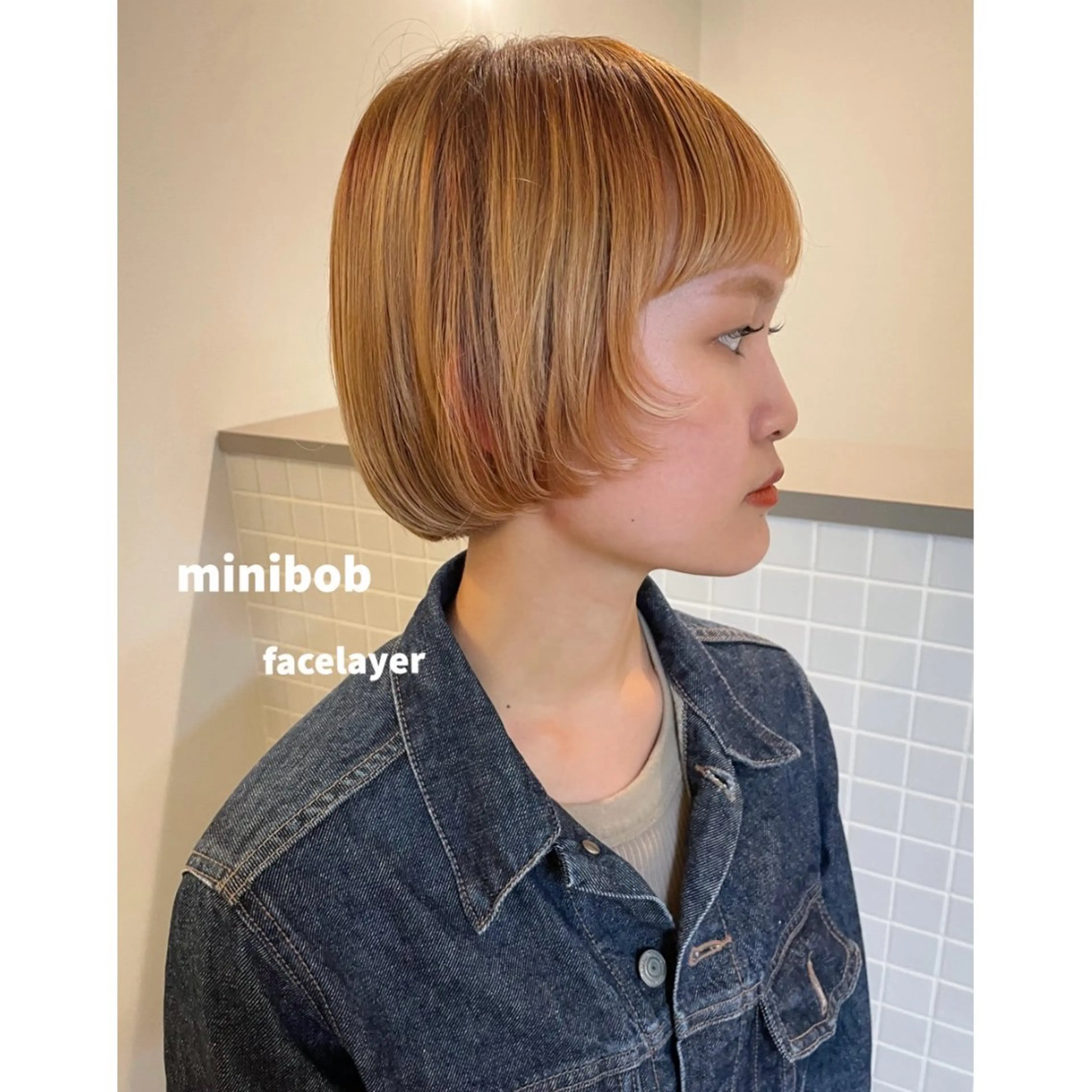 ショート ボブ 顔周りカット レイヤーカット カット ボブパーマ/艶カラー 透明感カラー/ユメノのヘアスタイル