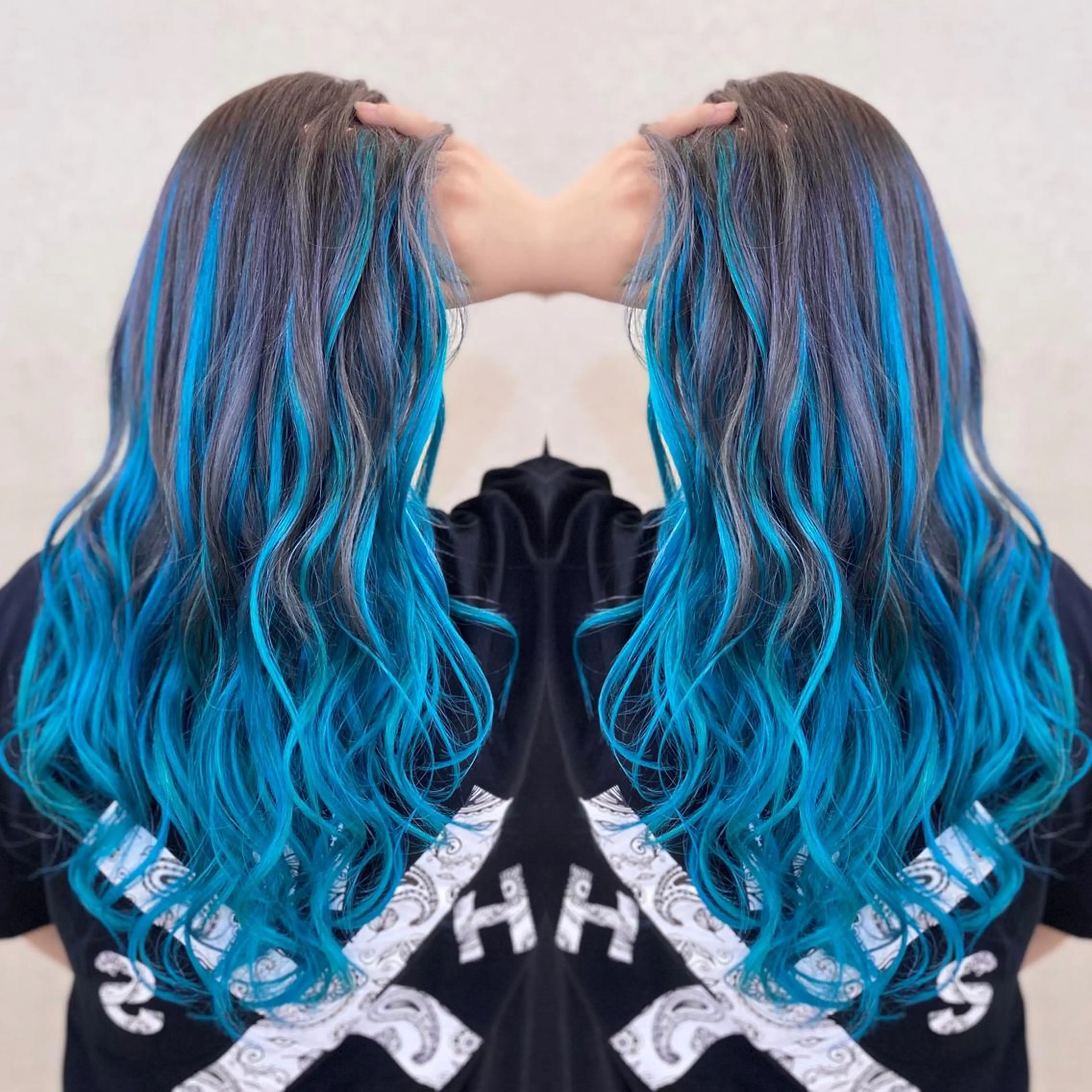 ロング カラー グレージュ エクステ 樋口健人/ハイライト /白髪ぼかし/艶髪のヘアスタイル