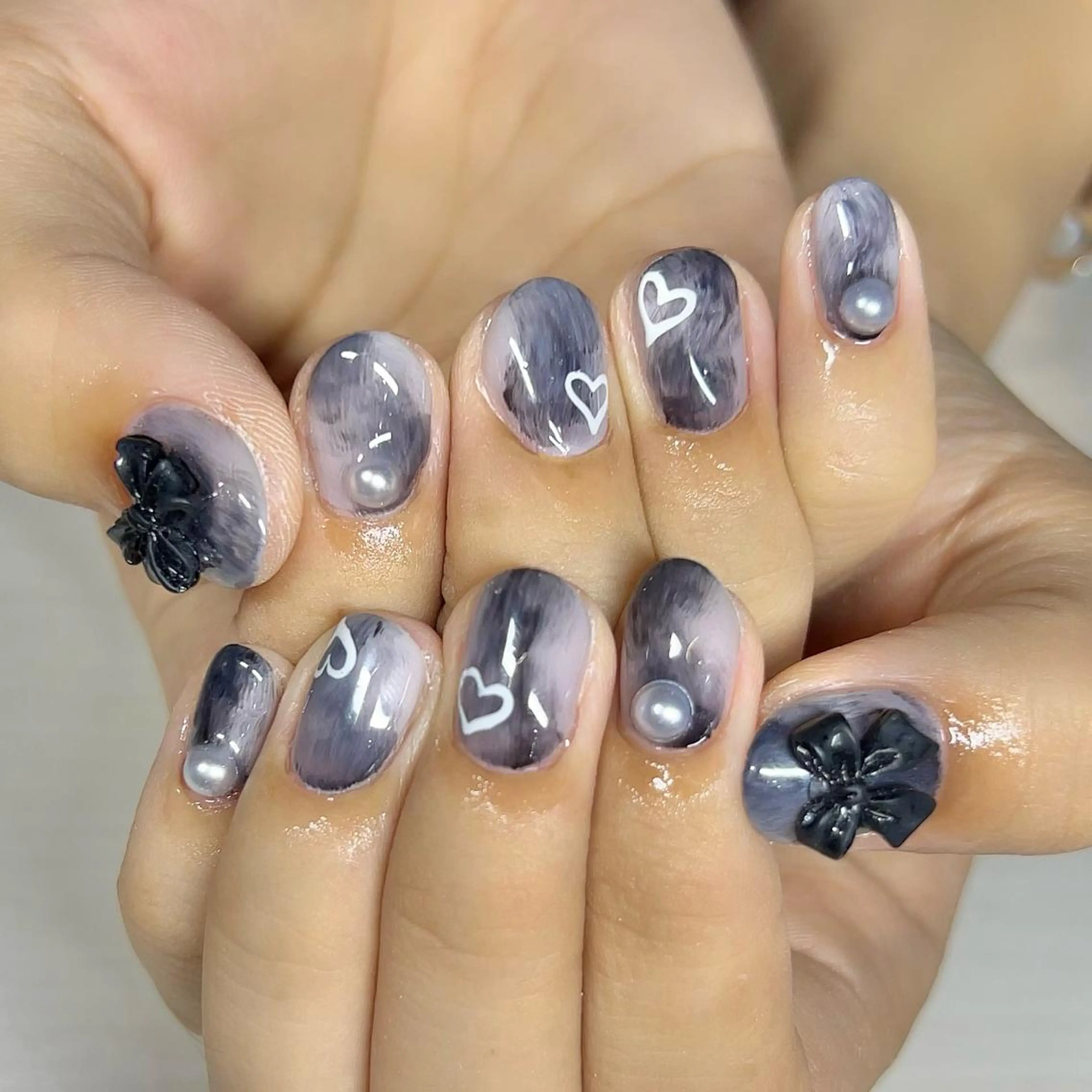 ネイル ハート リボン ハンドネイル 【Yappy🌈】 💖P-tanaのネイルデザイン