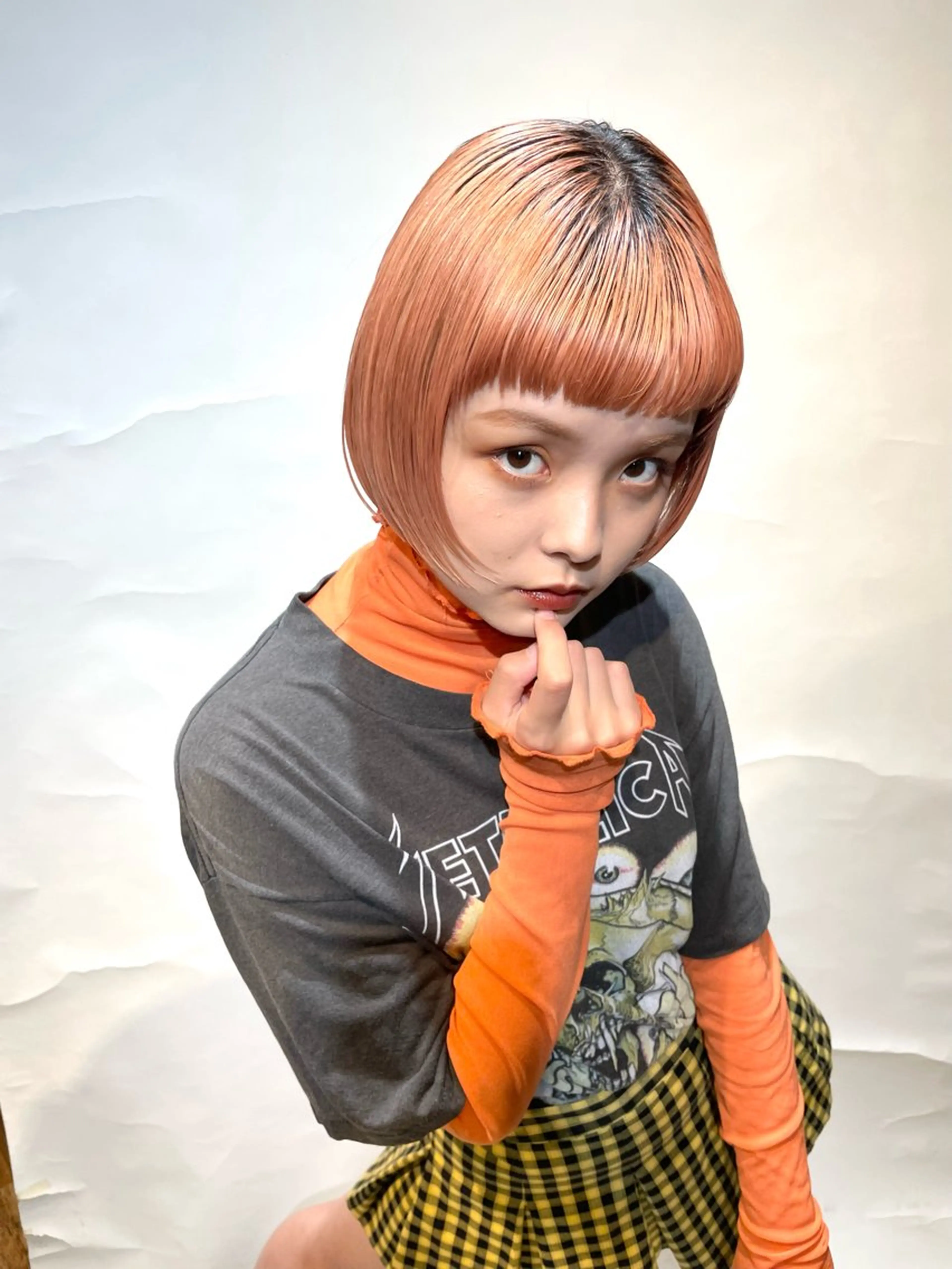 ショート カラー オレンジ 染谷 遥花のヘアスタイル