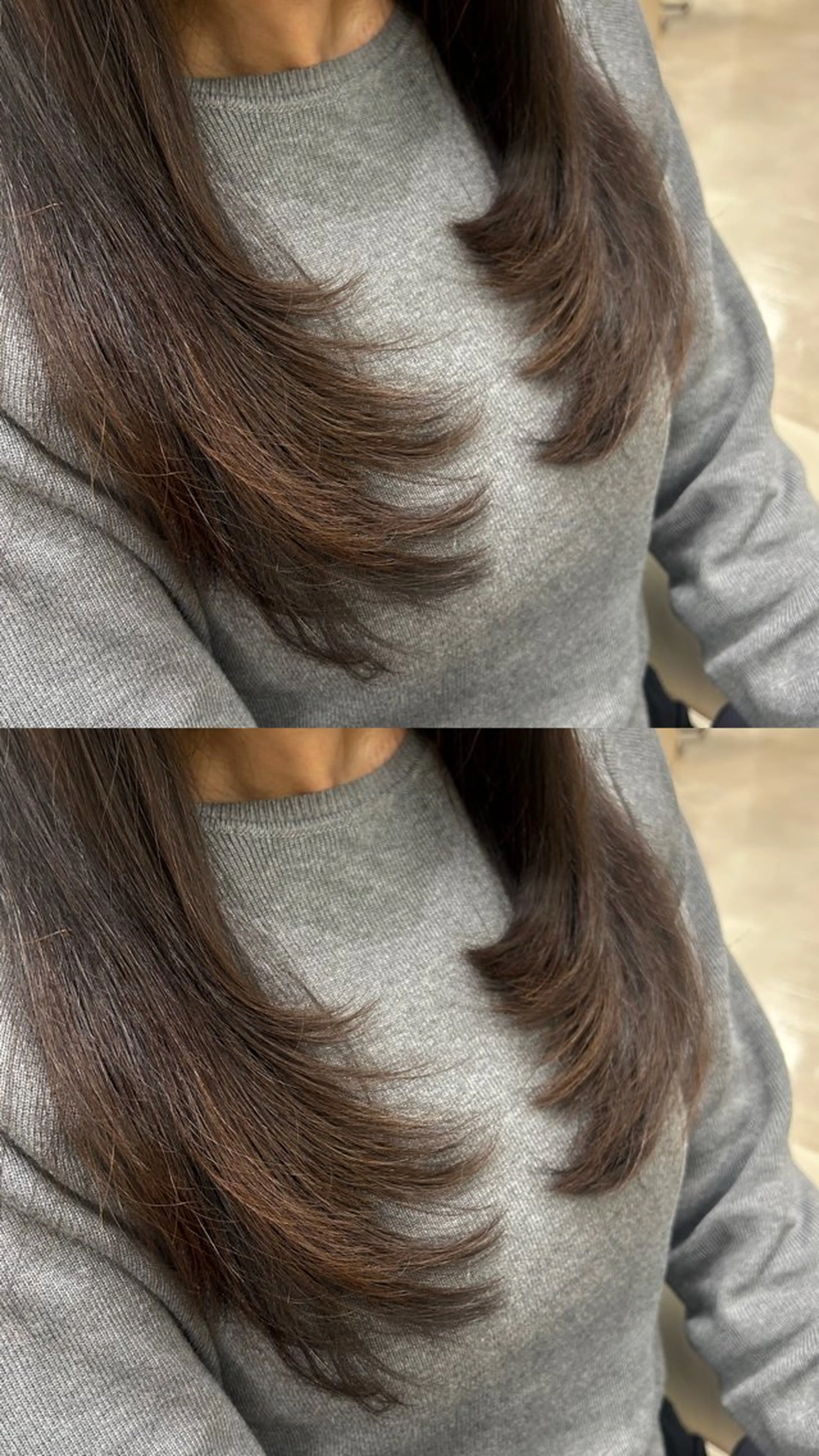 ロング レイヤーカット ローレイヤー カット トリートメント ヘアセット ベージュ/つや髪/ レイヤー／ゆいなのヘアスタイル