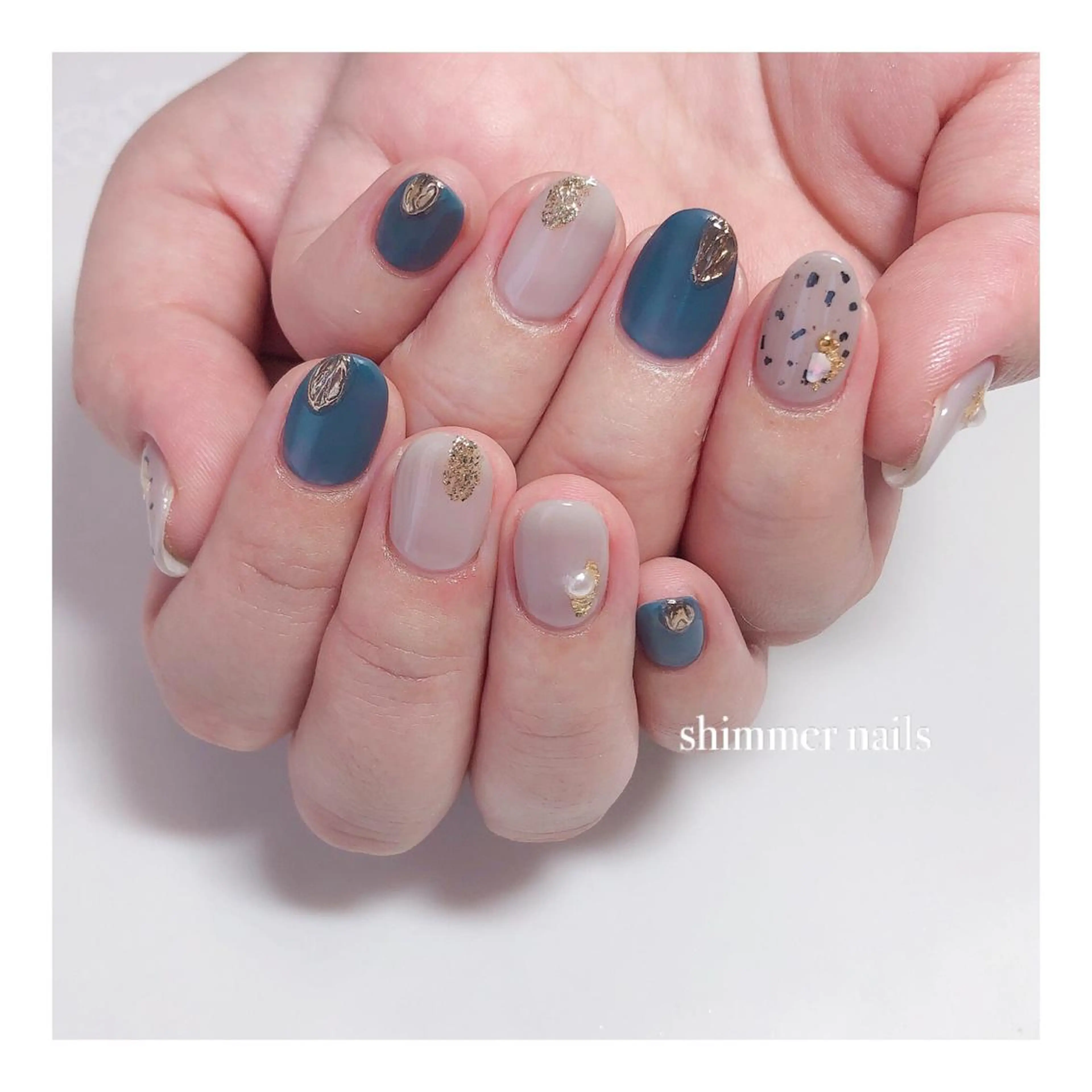 ネイル ブルー マットネイル shimmer nailsのネイルデザイン