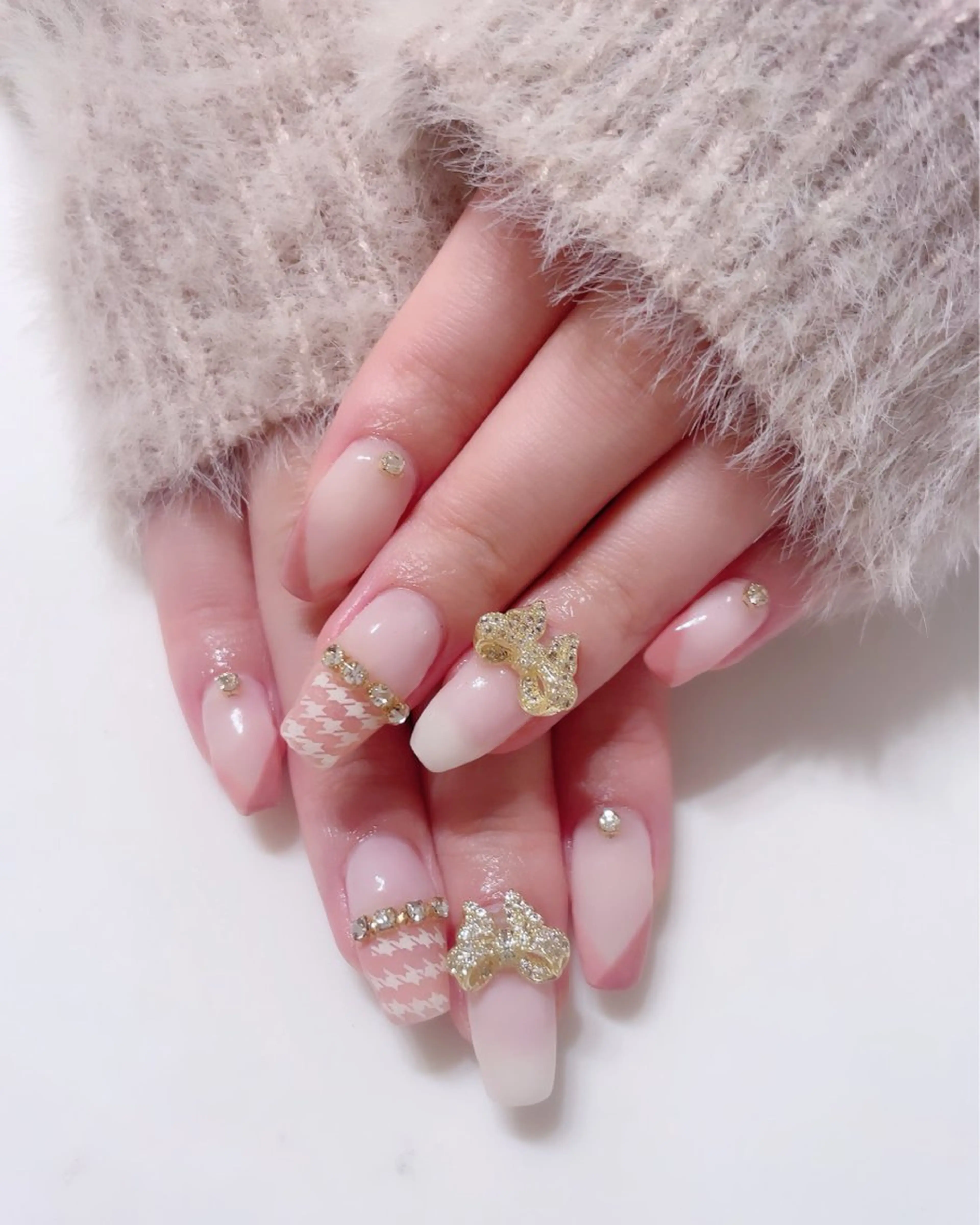 ネイル フレンチネイル ピンク リボン ハンドネイル * haruのネイルデザイン