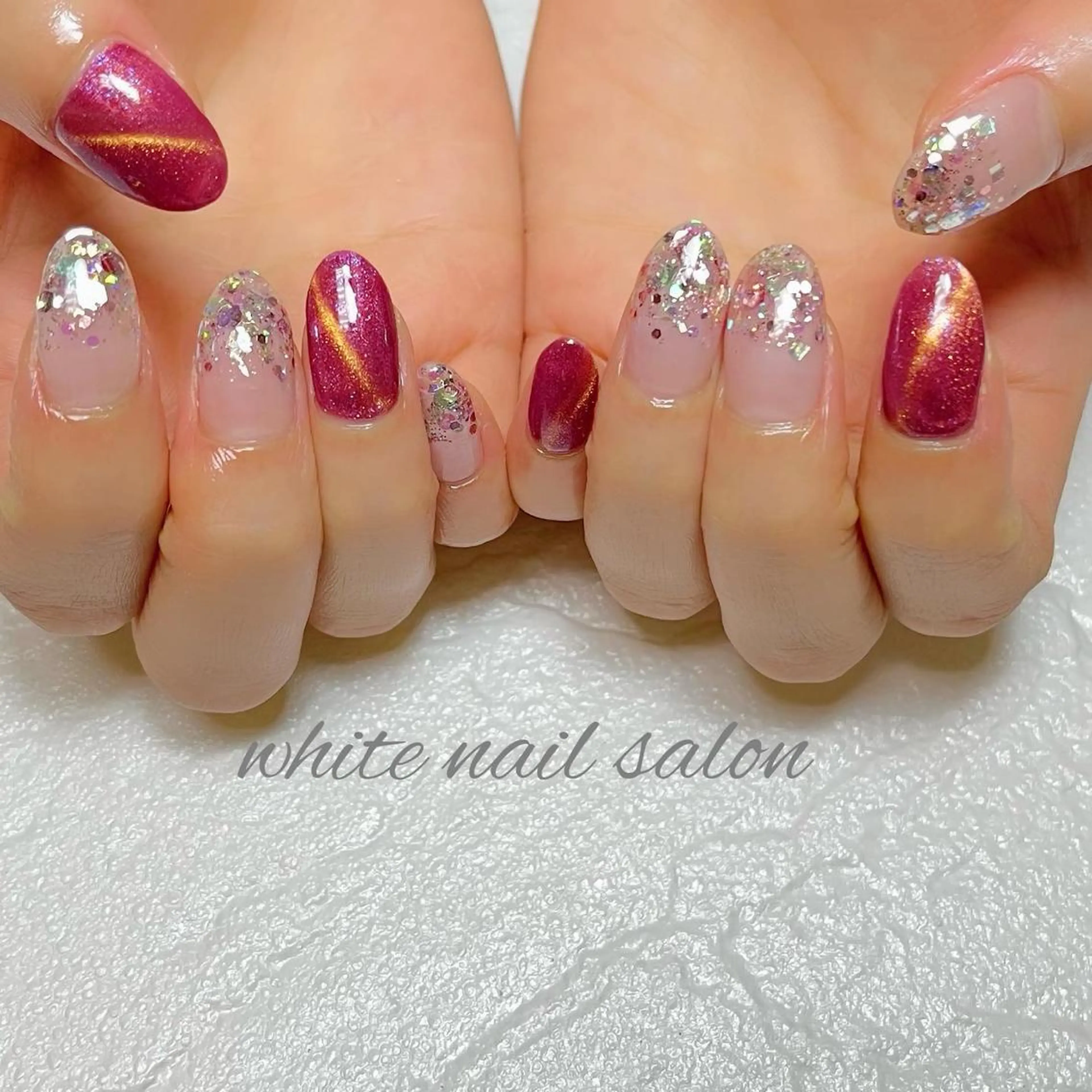 ネイル フットネイル ジェルネイル ハードジェル ラメ(グリッター) 持ち込み ハンドネイル white nail salonのネイルデザイン