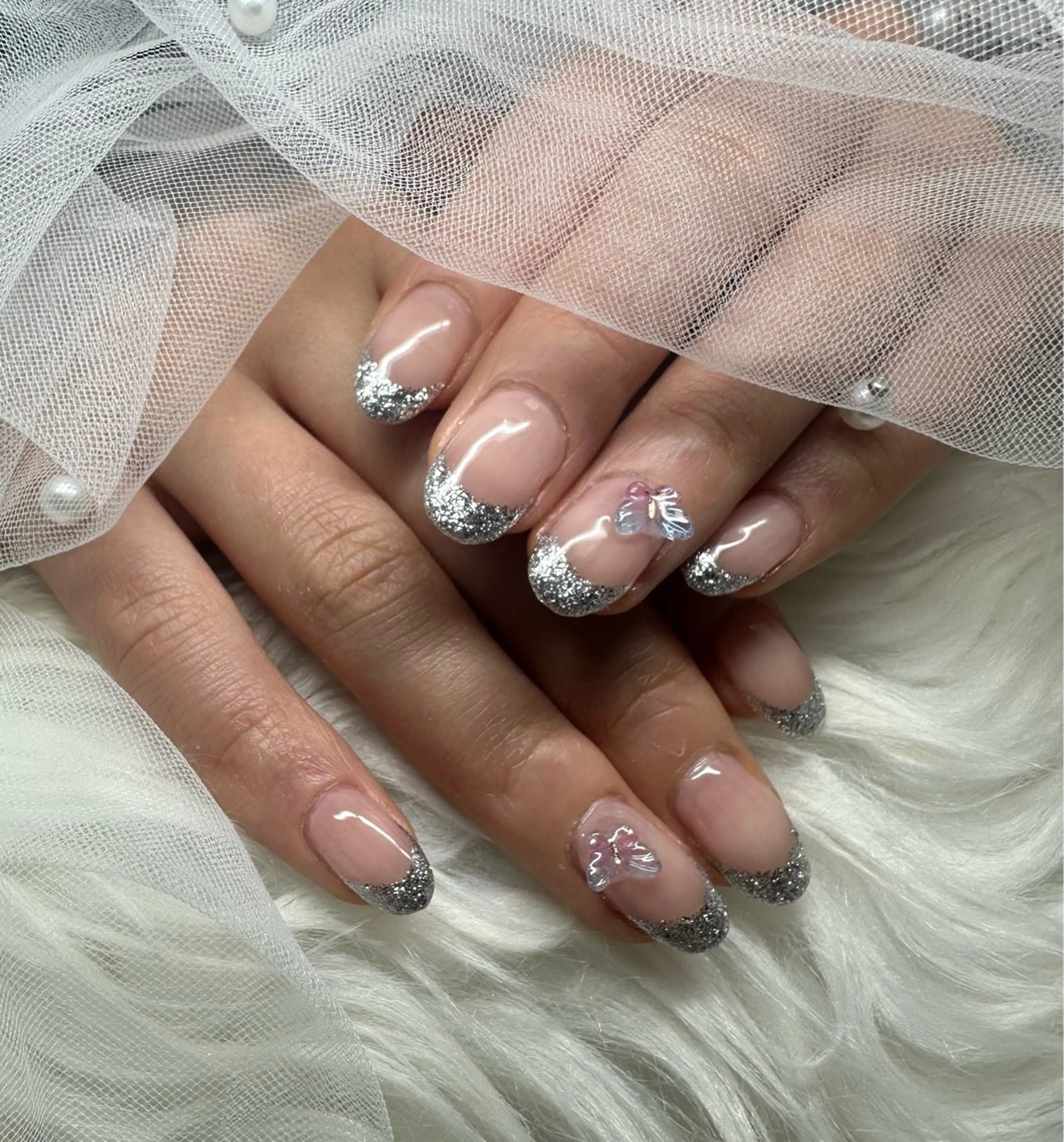 ネイル フレンチネイル ラメ(グリッター) ハンドネイル touma Rinaのネイルデザイン