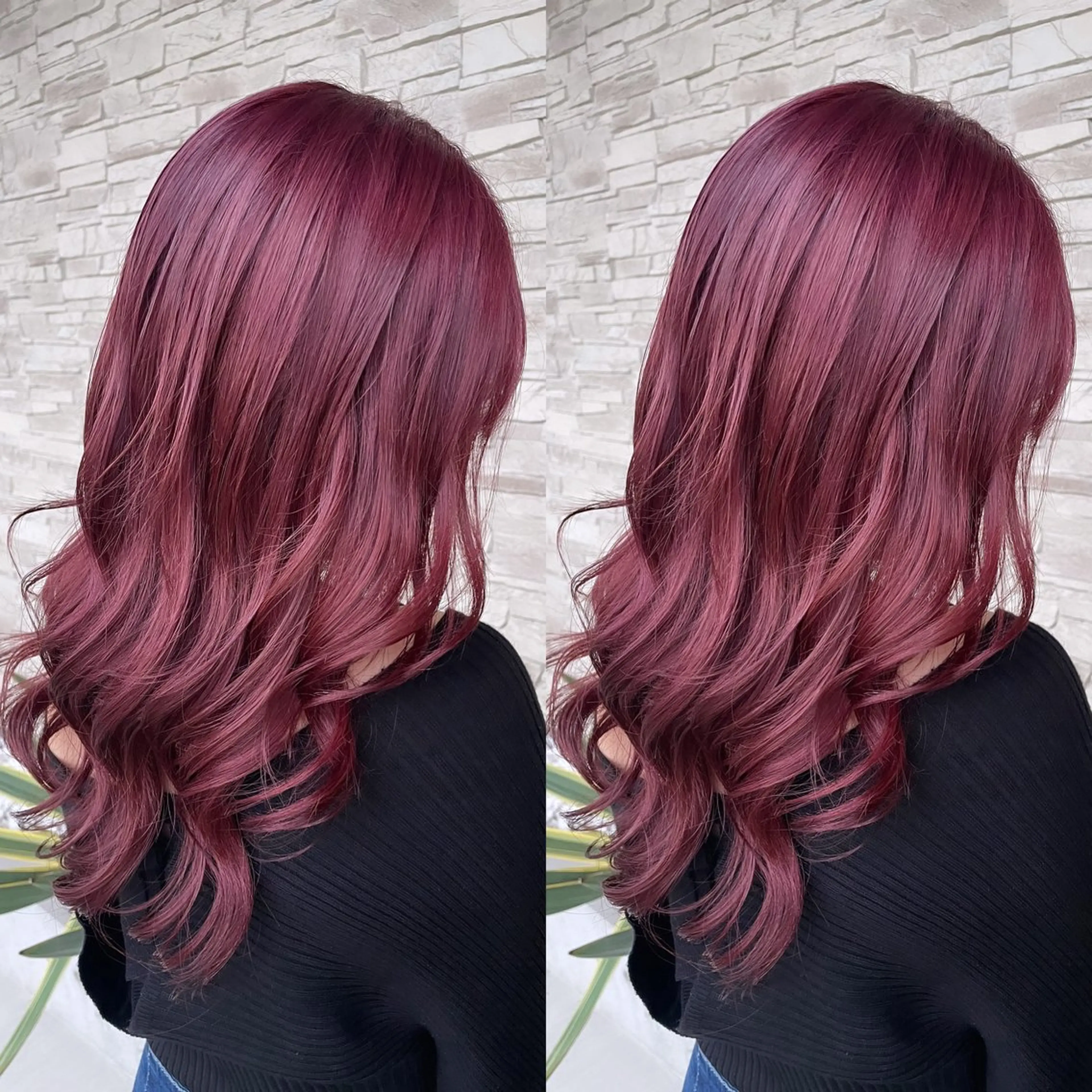 ロング カラー カシス ピンクカラー 大澤 未夢のヘアスタイル