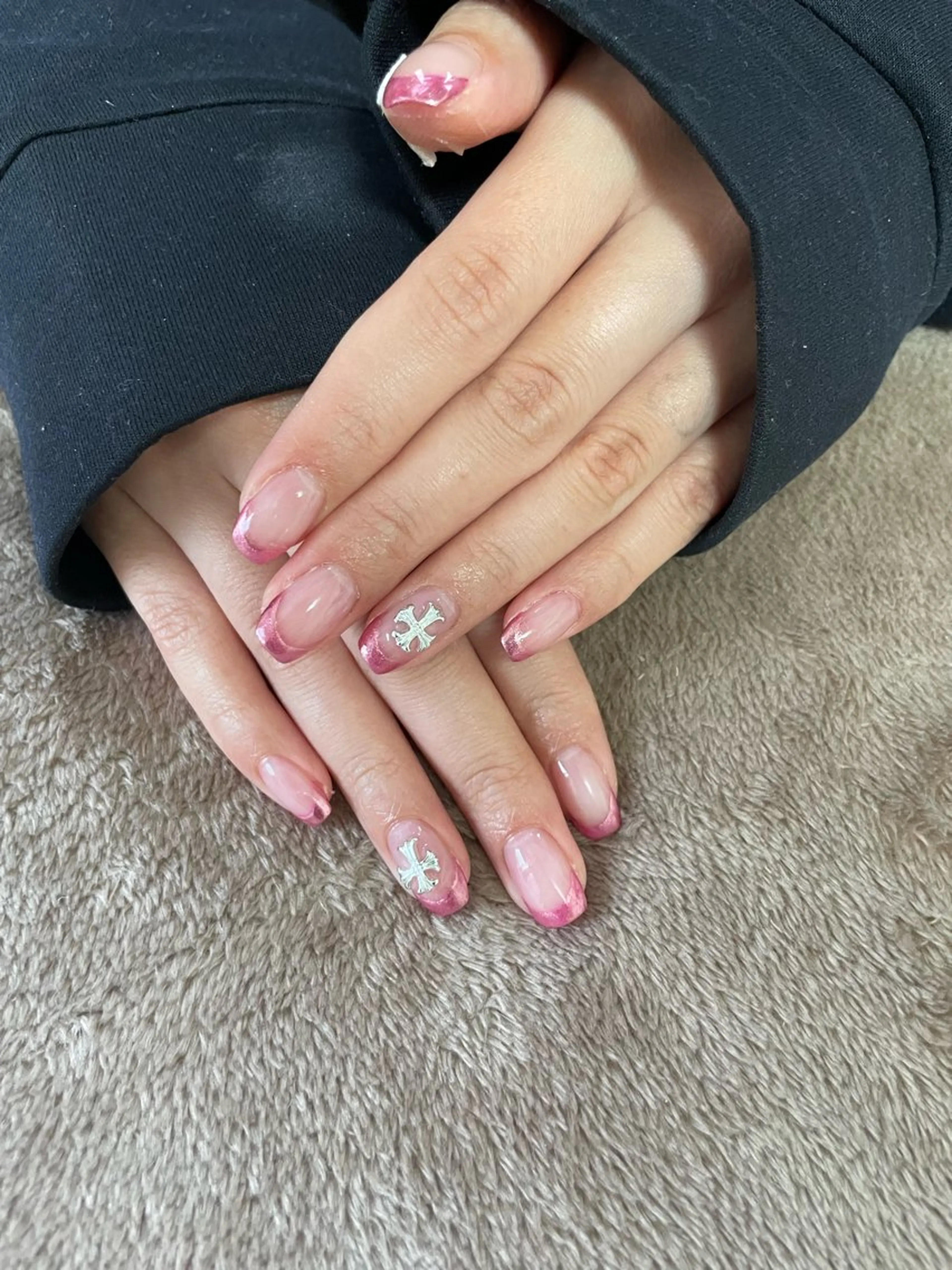 ネイル クリアネイル フレンチネイル ミラーネイル ピンク ハンドネイル Nobody_ Manamiのネイルデザイン