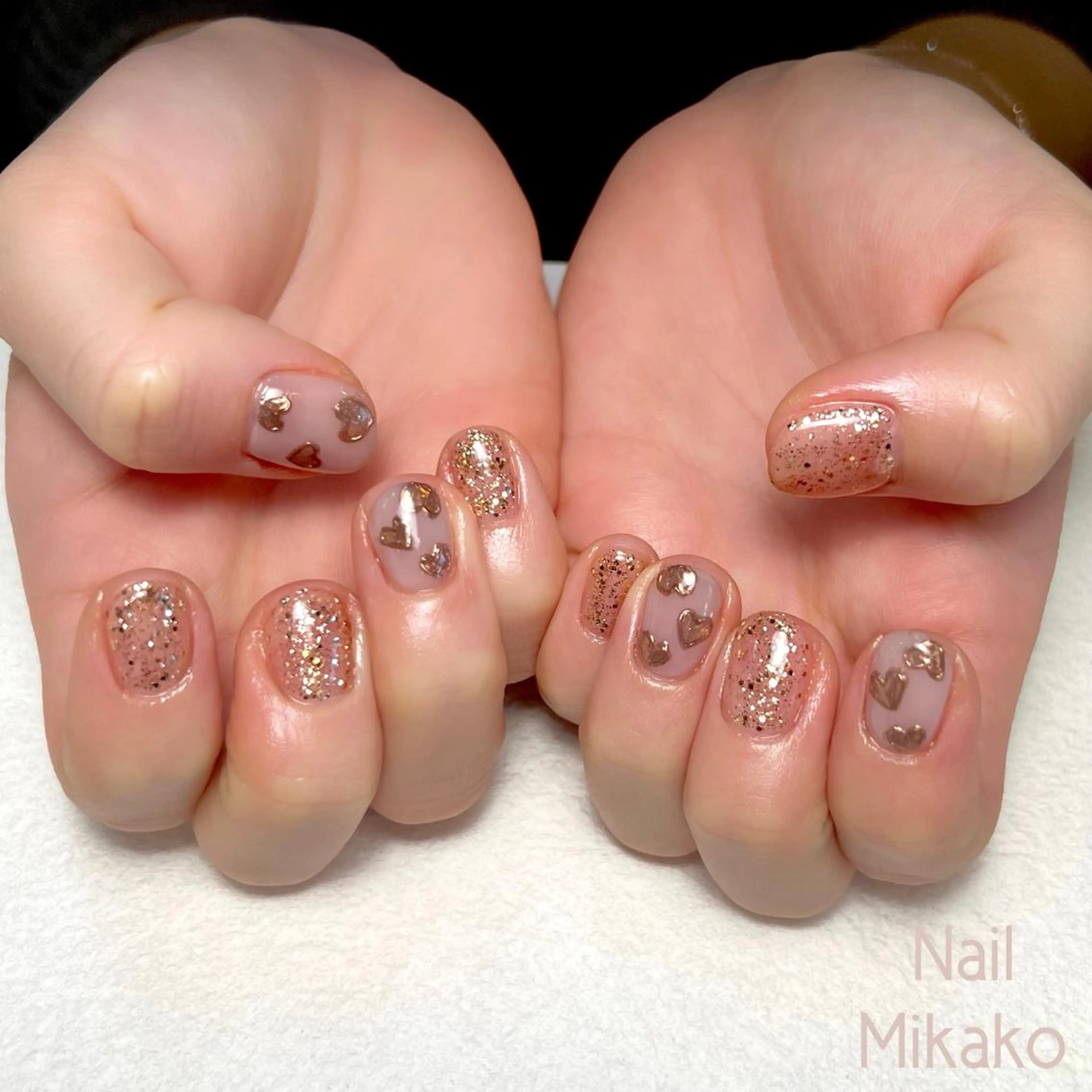 ネイル ハート キラキラネイル 韓国ネイル ミラーネイル Nail Mikakoのネイルデザイン