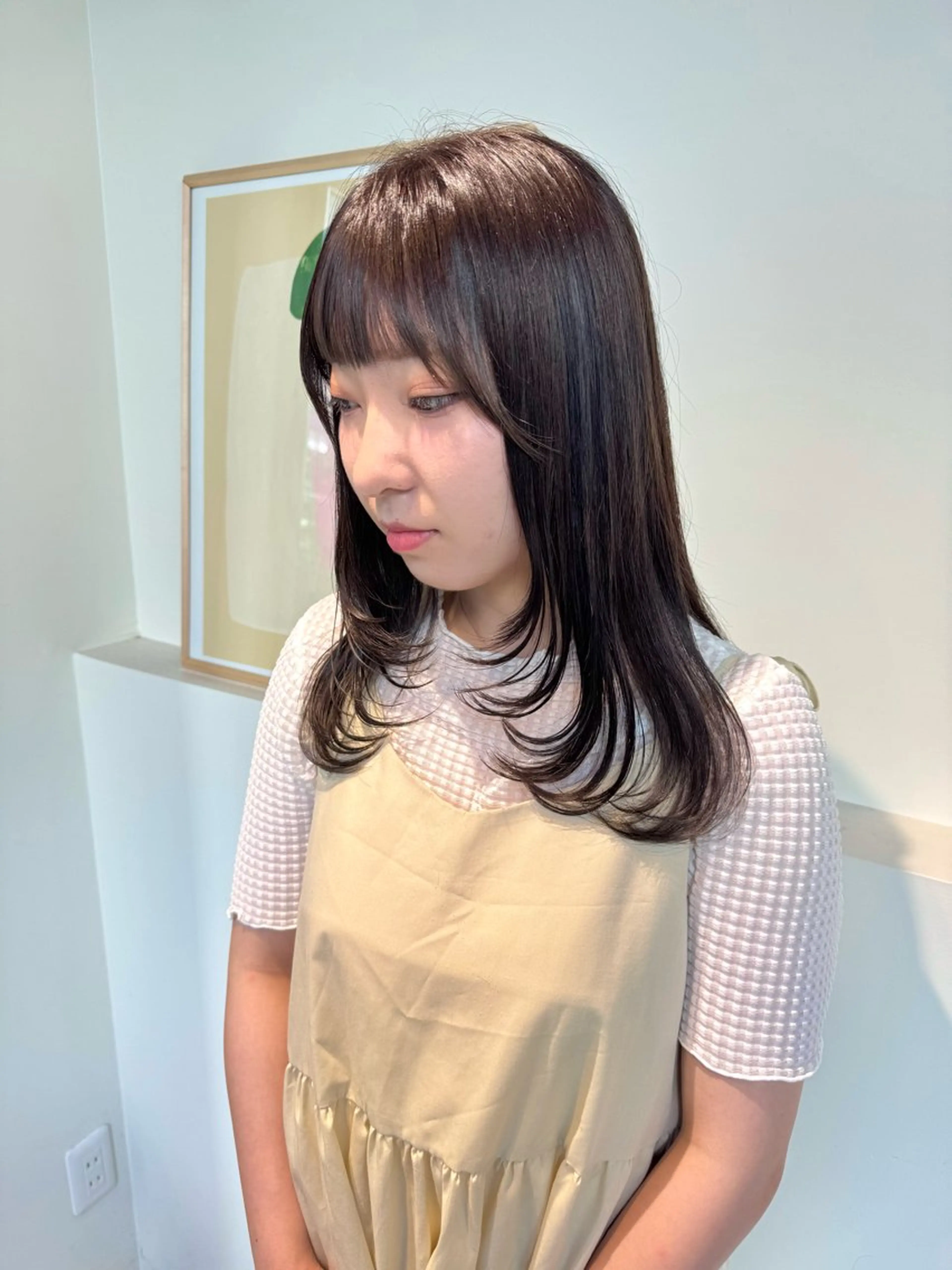 セミロング カラー 切りっぱなしボブ ショートボブ アッシュ ベージュカラー グレージュ 髪質改善マスター 長尾勇弥/梅田中津のヘアスタイル