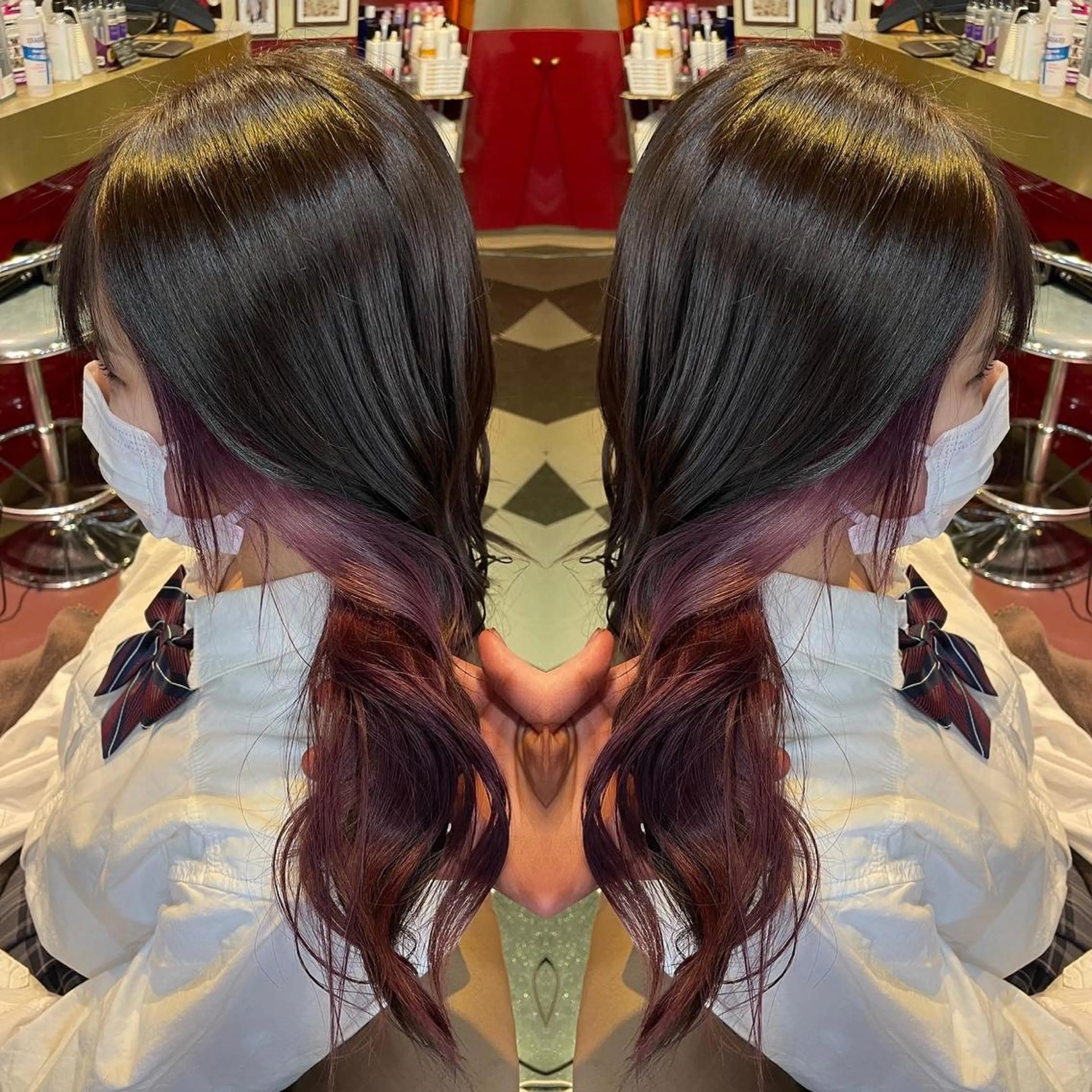 セミロング カラー インナーカラー ピンクカラー バイオレットカラー バイオレットピンク 👑派手髪/カット 👑ANRYのヘアスタイル