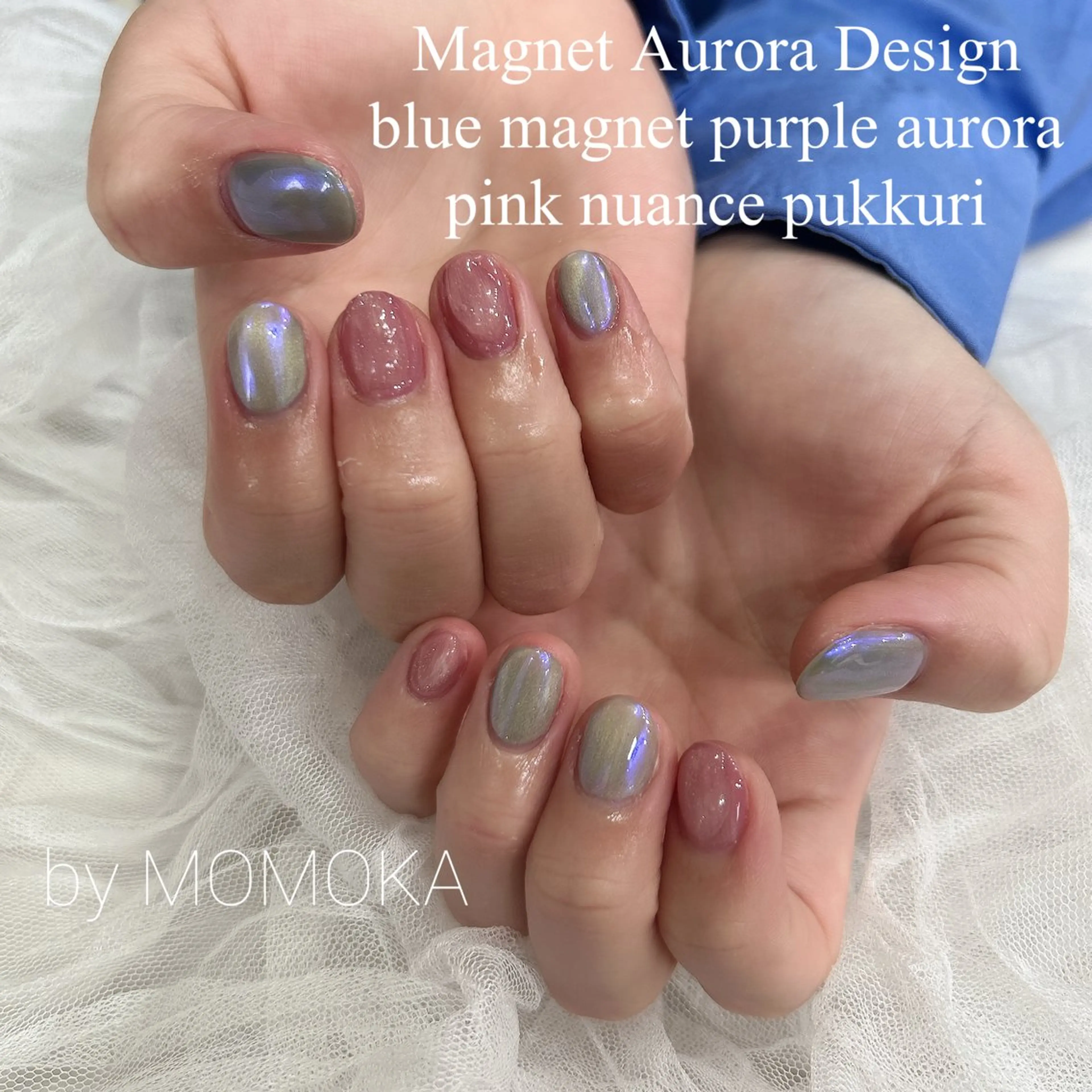 ネイル ブルー ピンク ハンドネイル Momo nailsalonのネイルデザイン
