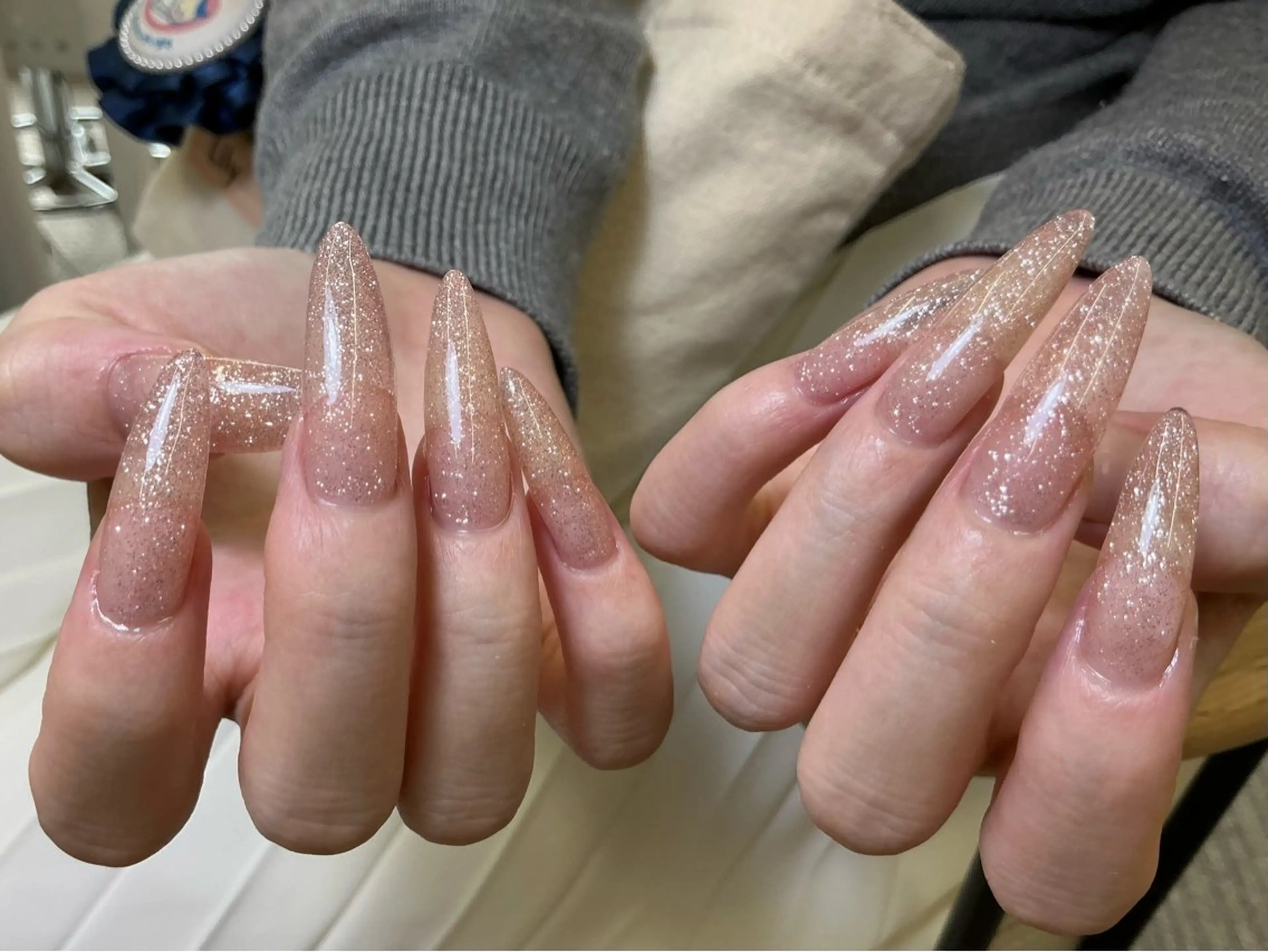 ネイル オーロラネイル 長さ出し フレンチネイル ジェルネイル ガラスフレンチ ハンドネイル Rela・S NAILのネイルデザイン