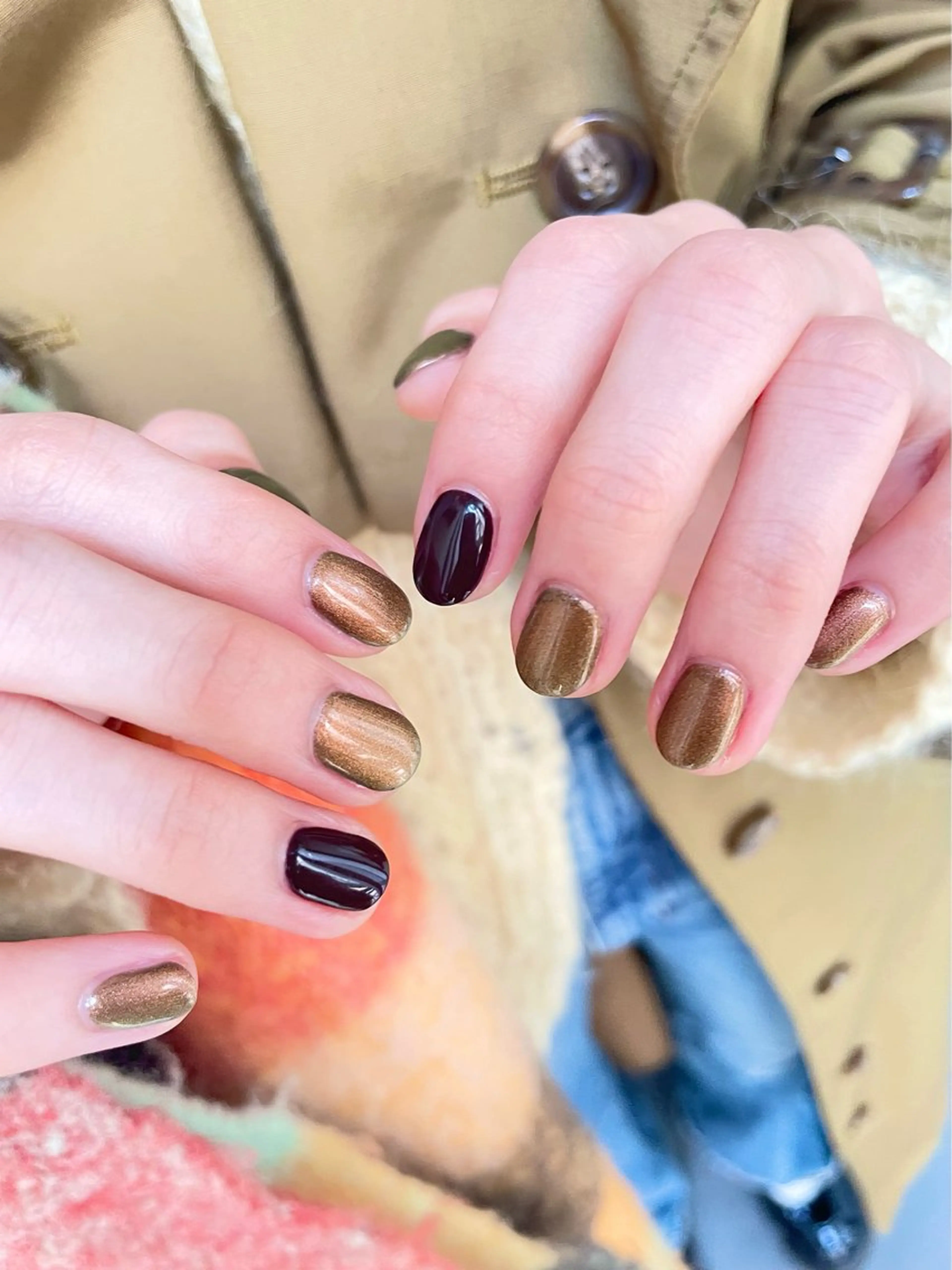 ネイル ブラウン マグネットネイル ハンドネイル nailsalon amity🌿池田のネイルデザイン