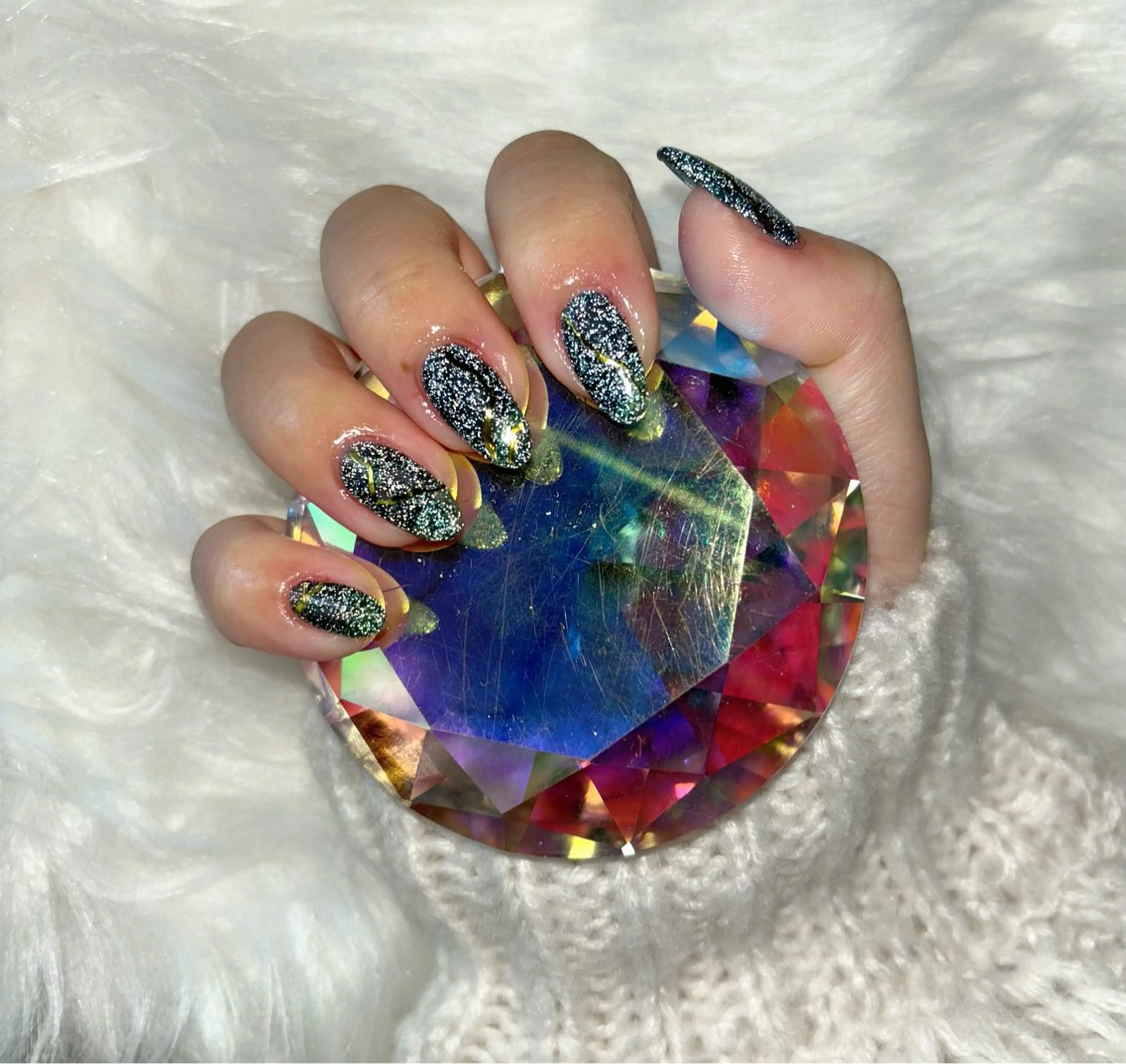 ネイル フラッシュネイル グリーン ワンカラーネイル シンプルネイル 冬ネイル M Hのネイルデザイン