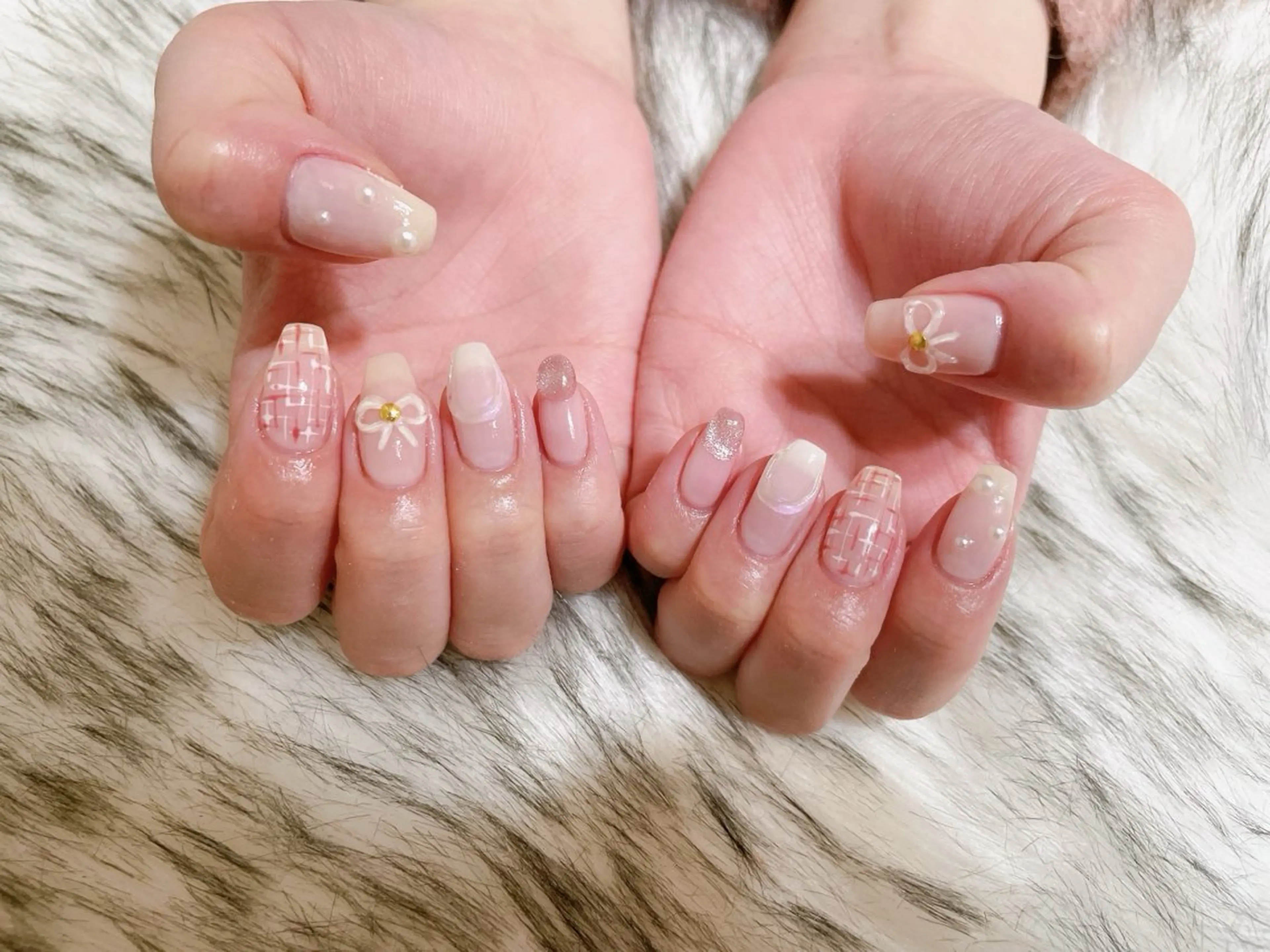 ネイル ジェルネイル 韓国ネイル ニュアンスネイル パラジェル リボン kikinail 溝の口のネイルデザイン