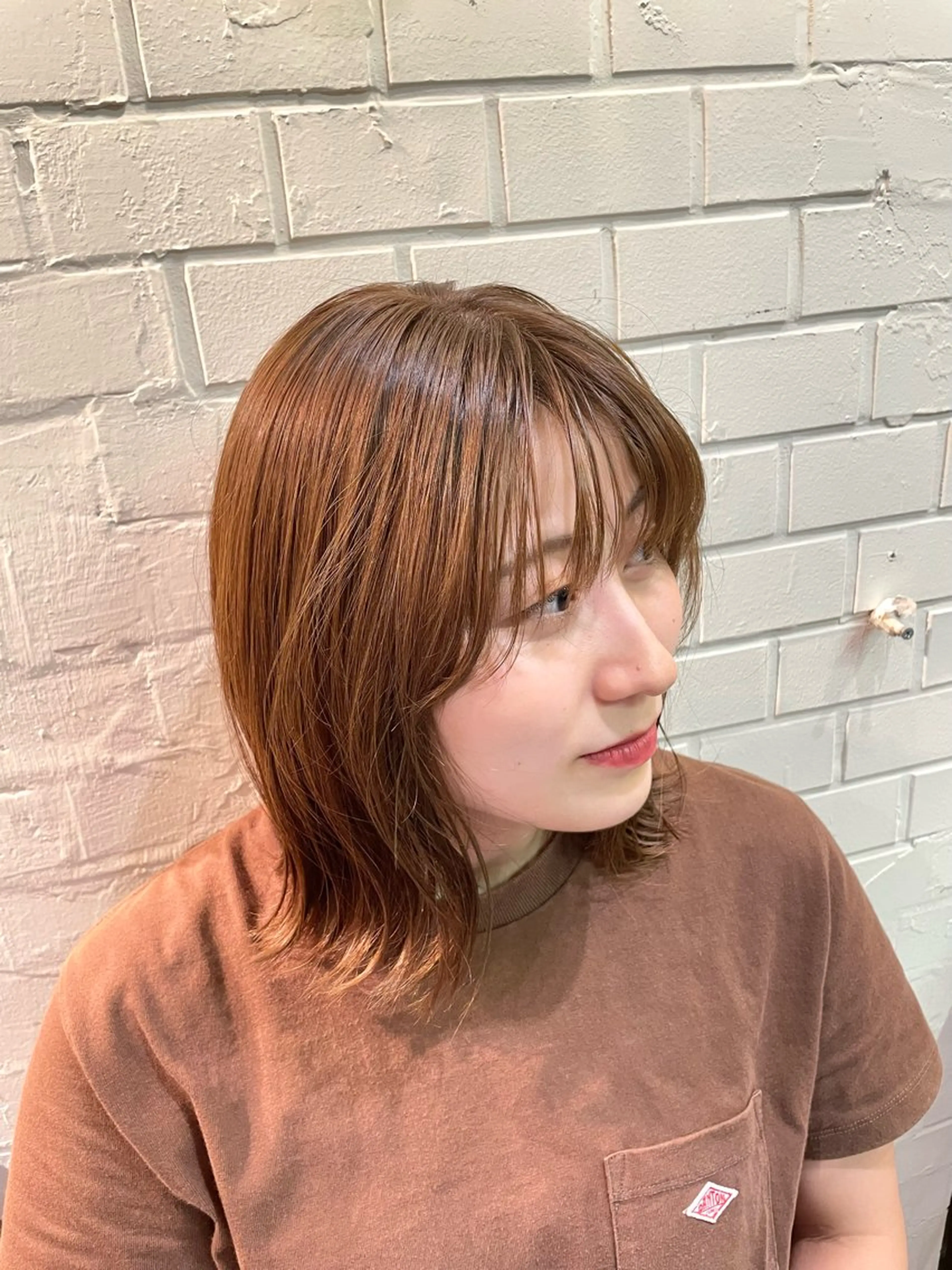 ミディアム カラー ブラウンカラー 透明感カラー ナチュラルブラウン オレンジ 水原波津輝/ボブ /ニュアンスパーマのヘアスタイル