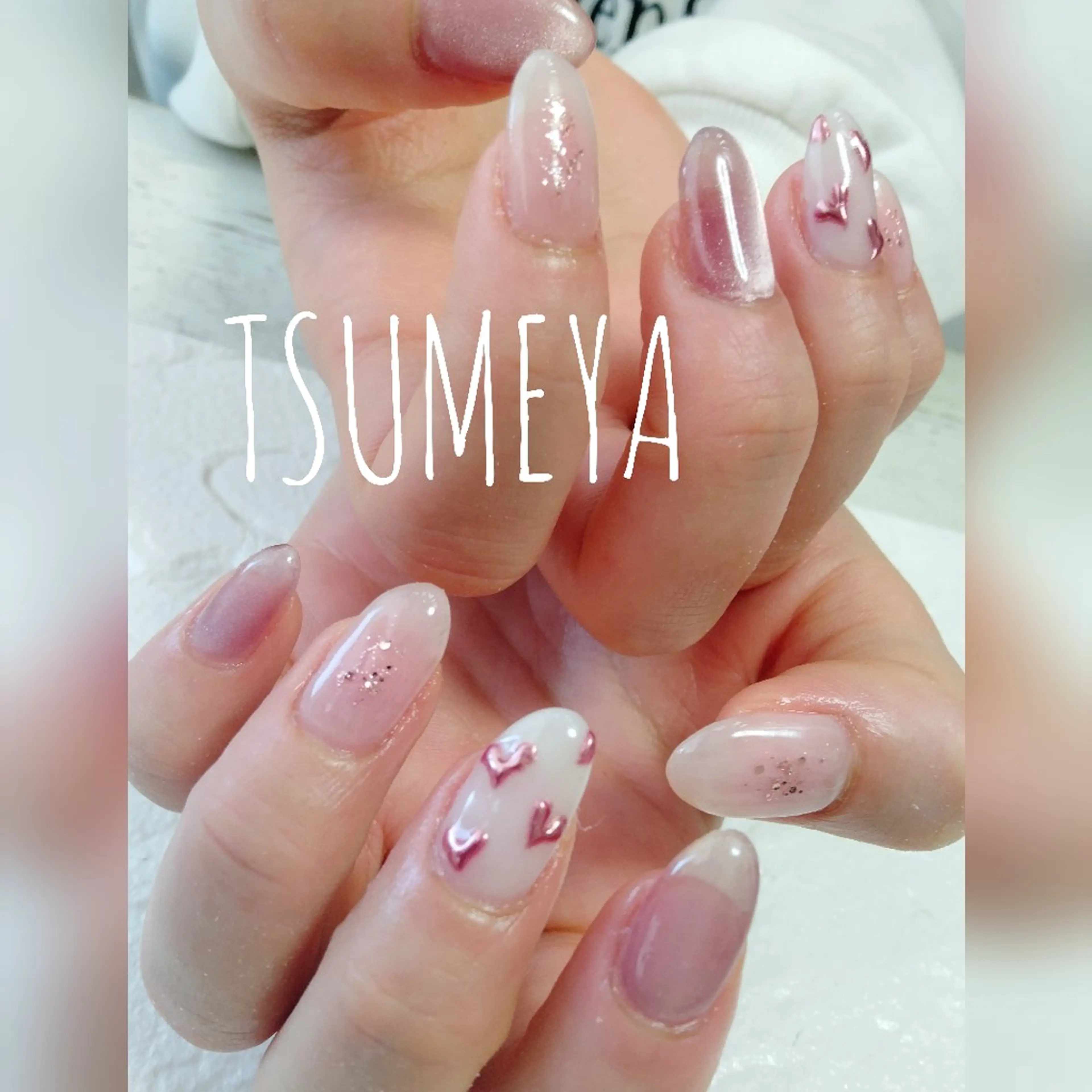 ネイル ハート ミラーネイル ハンドネイル _TSUMEYA _のネイルデザイン