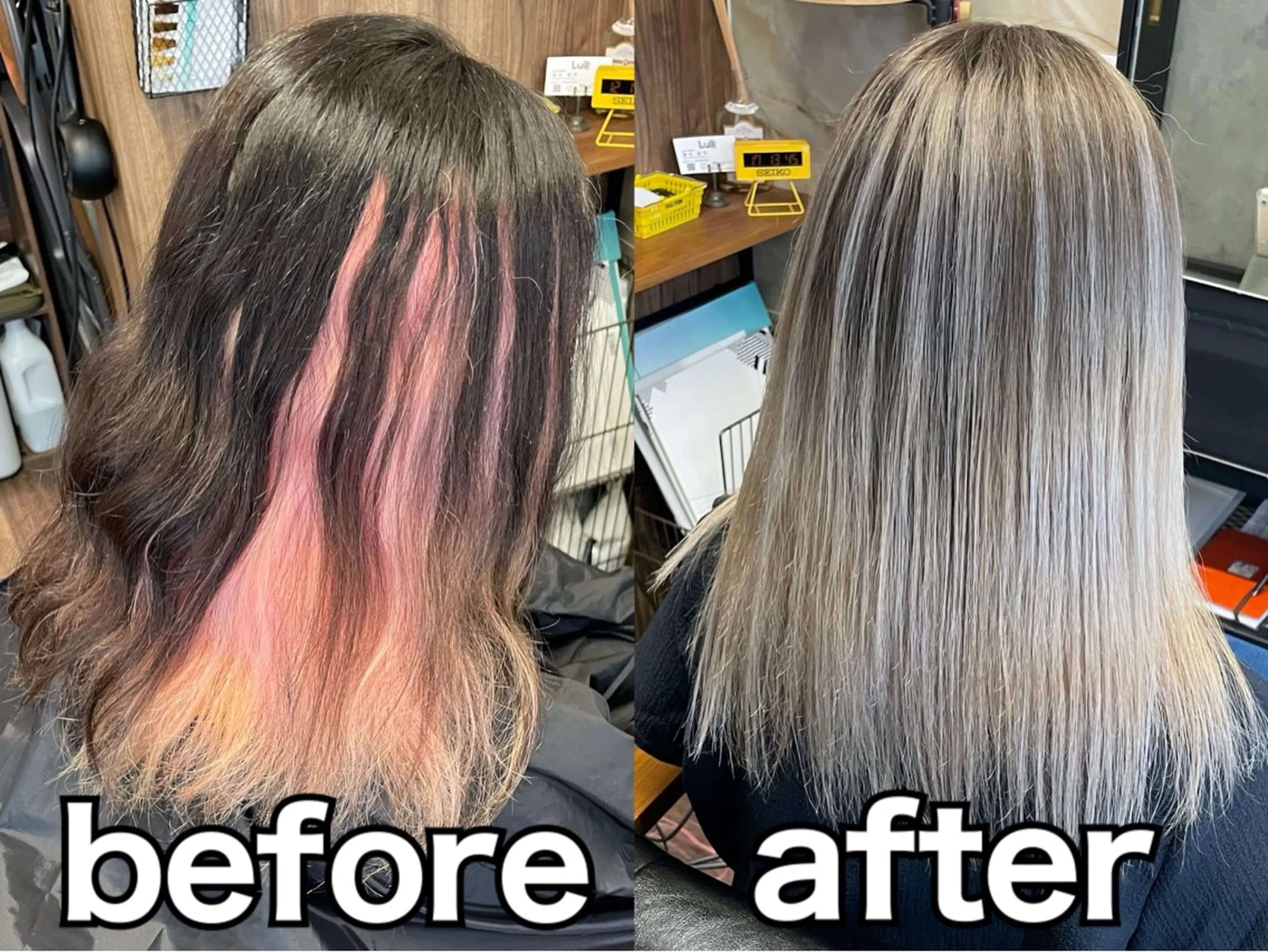 ミディアム カラー バレイヤージュ レイヤーカット ヘアカラー トリートメント Lull1人美容室 バレイヤージュのヘアスタイル