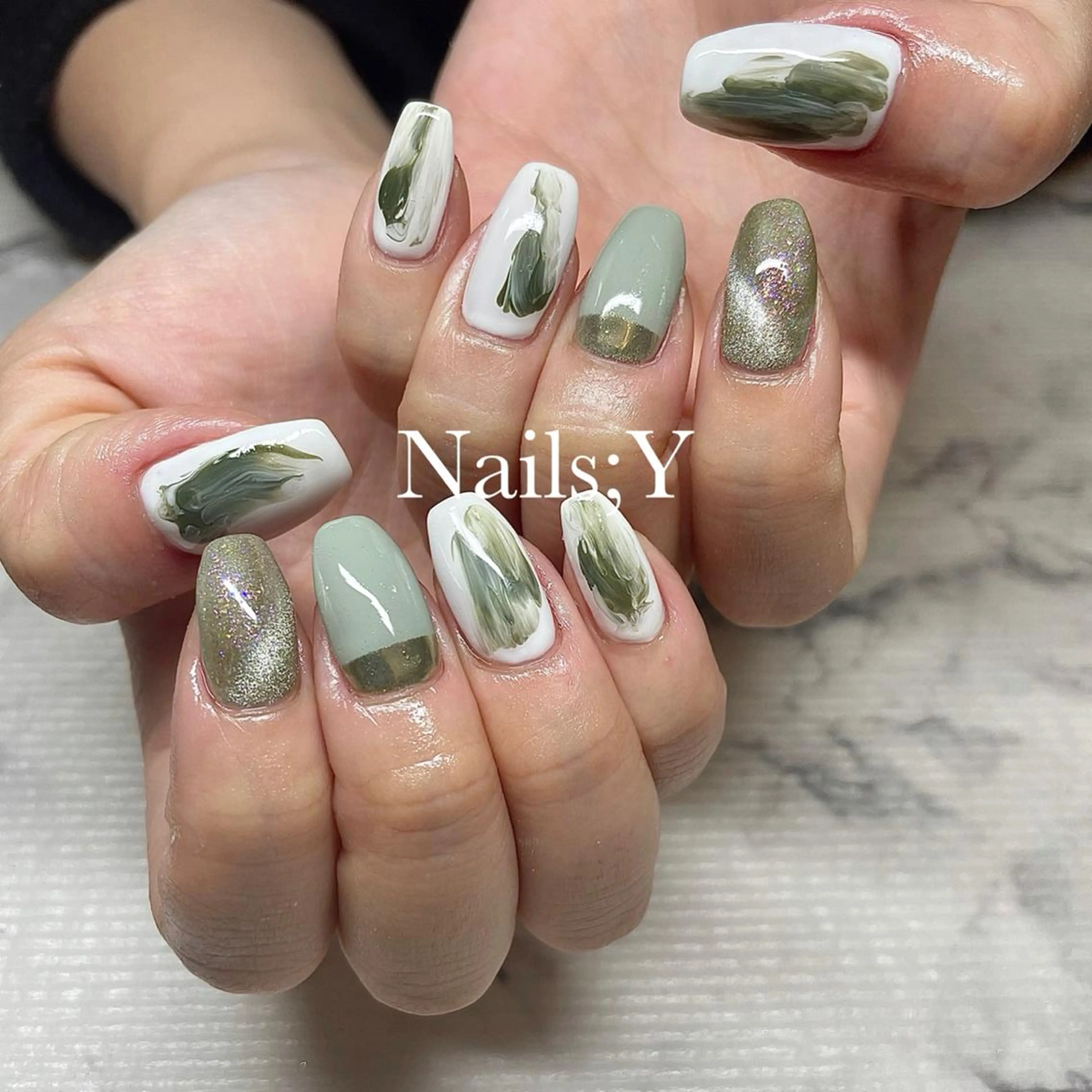 ネイル グリーン 持ち込み yo koのネイルデザイン