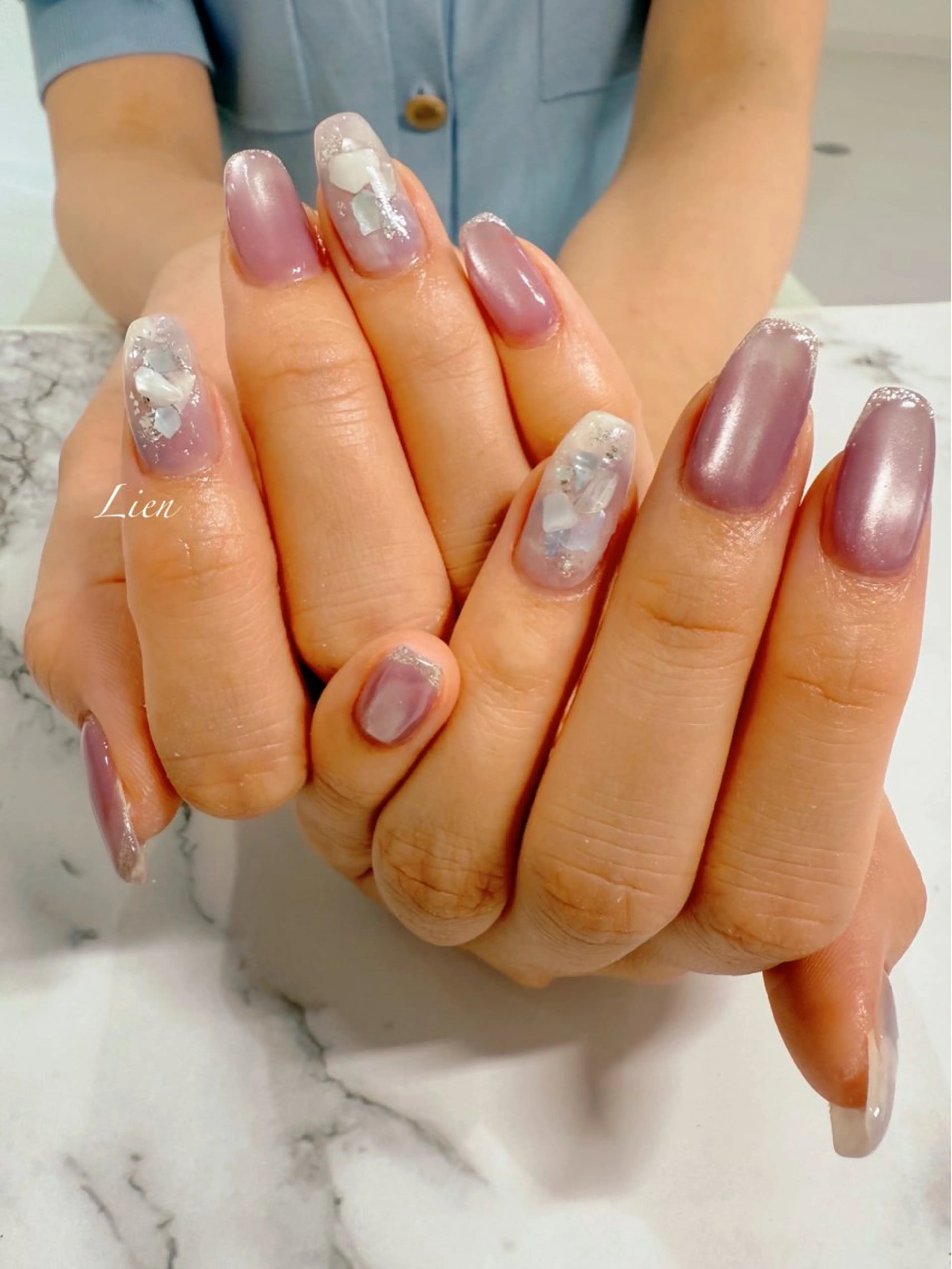 ネイル 長さ出し フットネイル フレンチネイル ジェルネイル ガラスフレンチ ハンドネイル Lien（リアン） 銀座駅6分のネイルデザイン