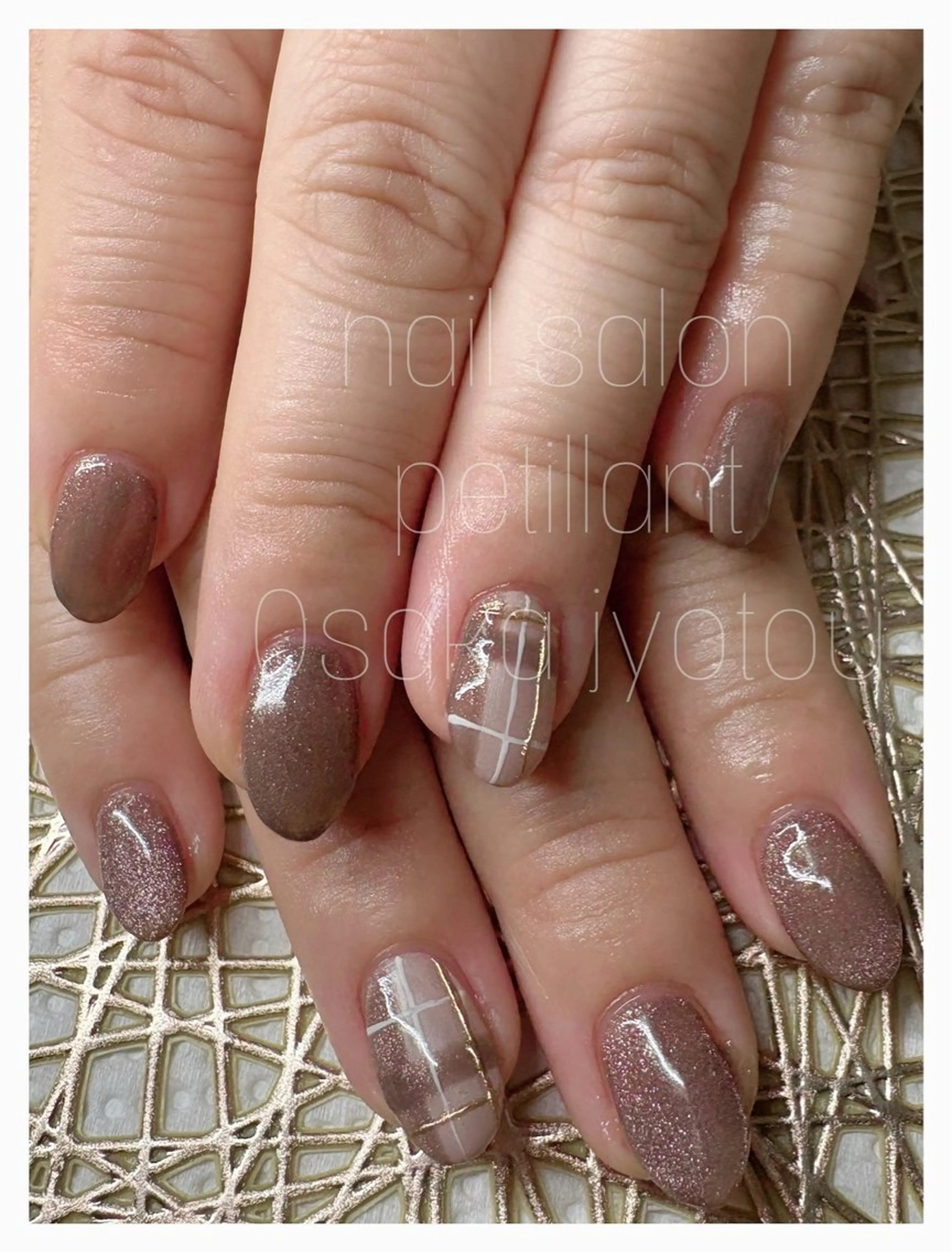 ネイル アートネイル ブラウン 持ち込み nail salon petillantのネイルデザイン
