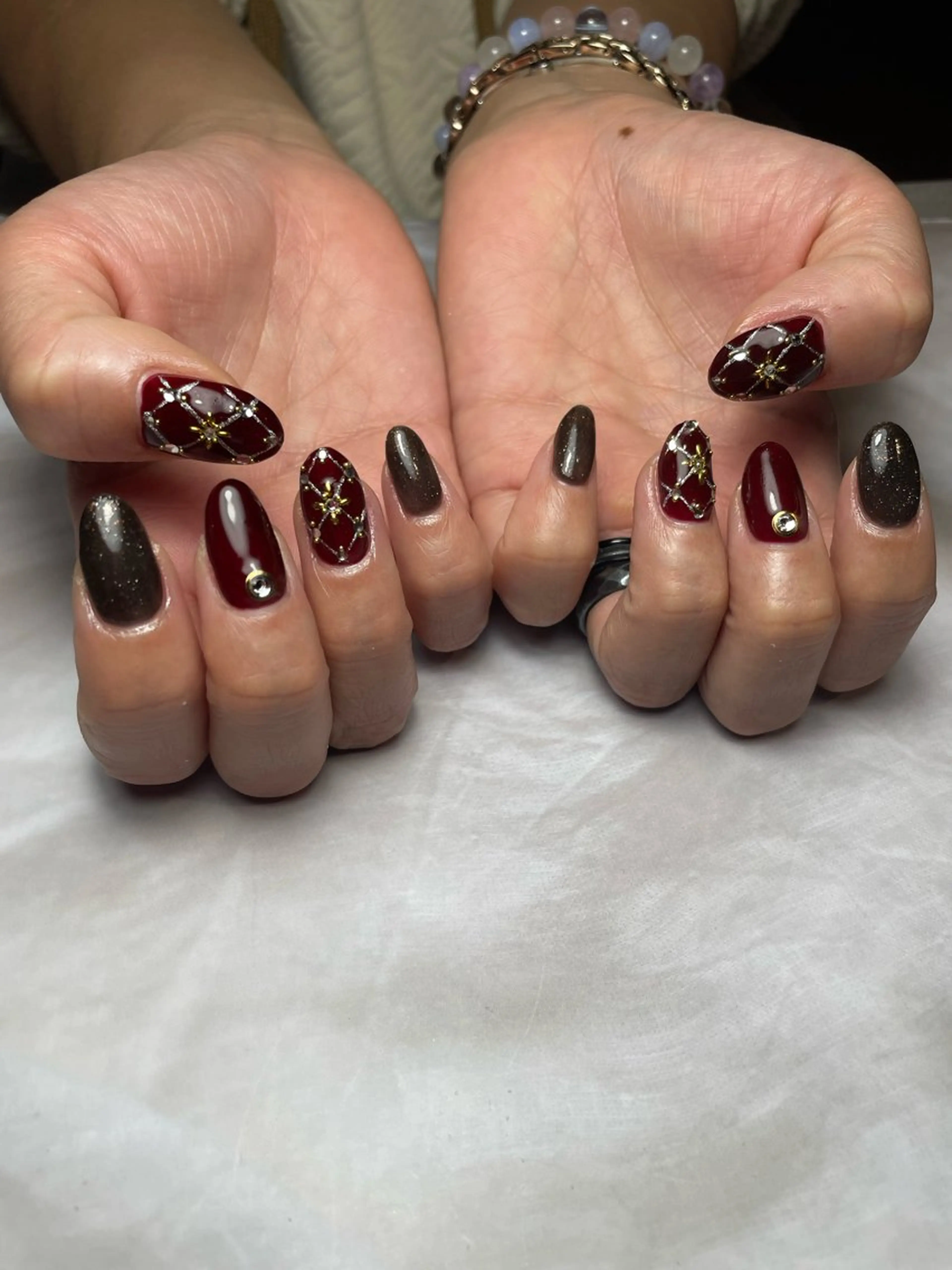 ネイル ボルドー フラッシュネイル キラキラネイル ラメ(グリッター) 持ち込み ハンドネイル Reflection marikoのネイルデザイン