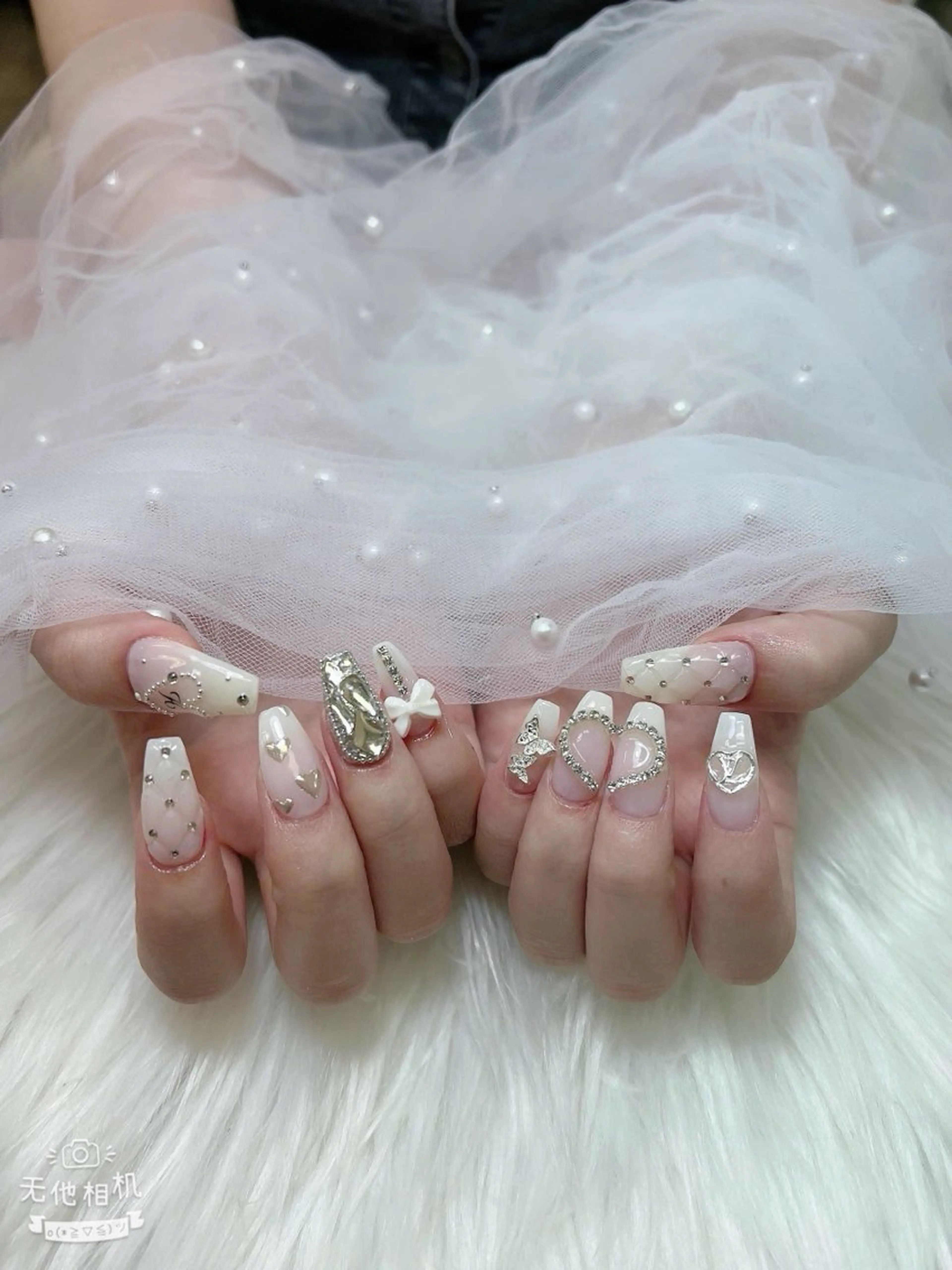 ネイル ガーリー ハート 韓国ネイル ニュアンスネイル リボン Sora nail 長さ出し専門店のネイルデザイン