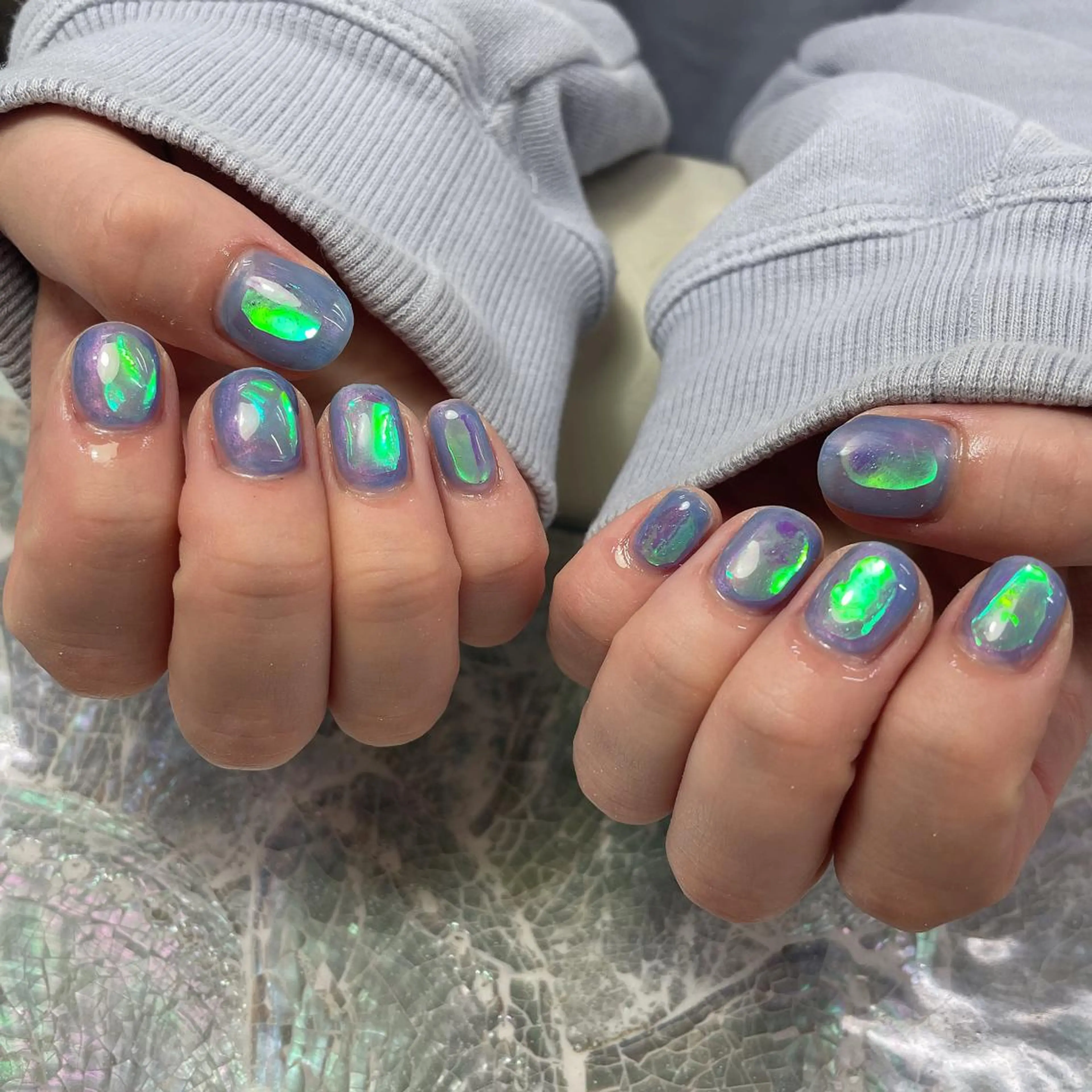ネイル オーロラネイル 氷ネイル・うるうるネイル 春ネイル private EMILIA/横浜のネイルデザイン