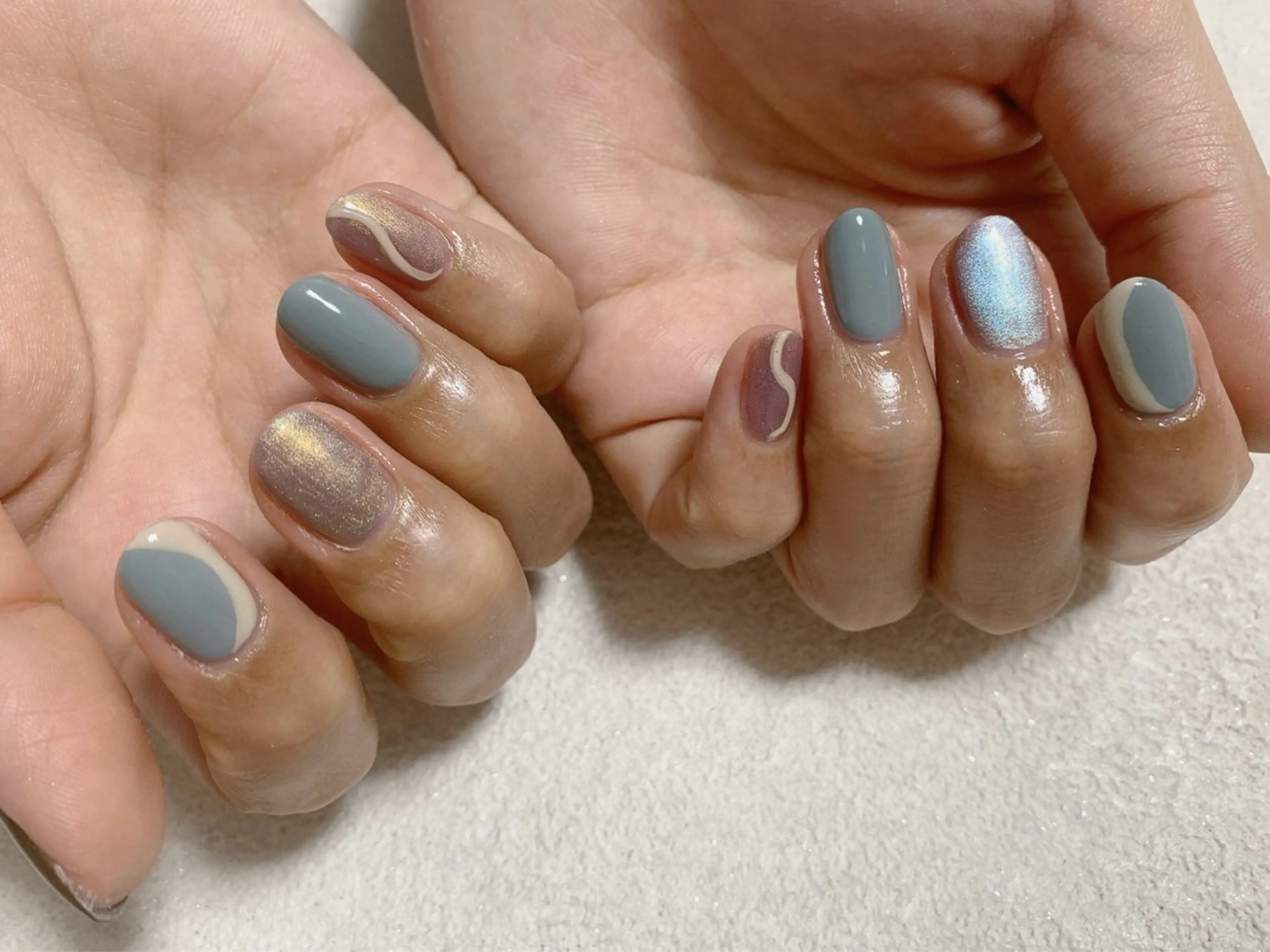 ネイル ジェルネイル 韓国ネイル マグネットネイル メンズネイル ワンカラーネイル kiki nail たまプラーザのネイルデザイン