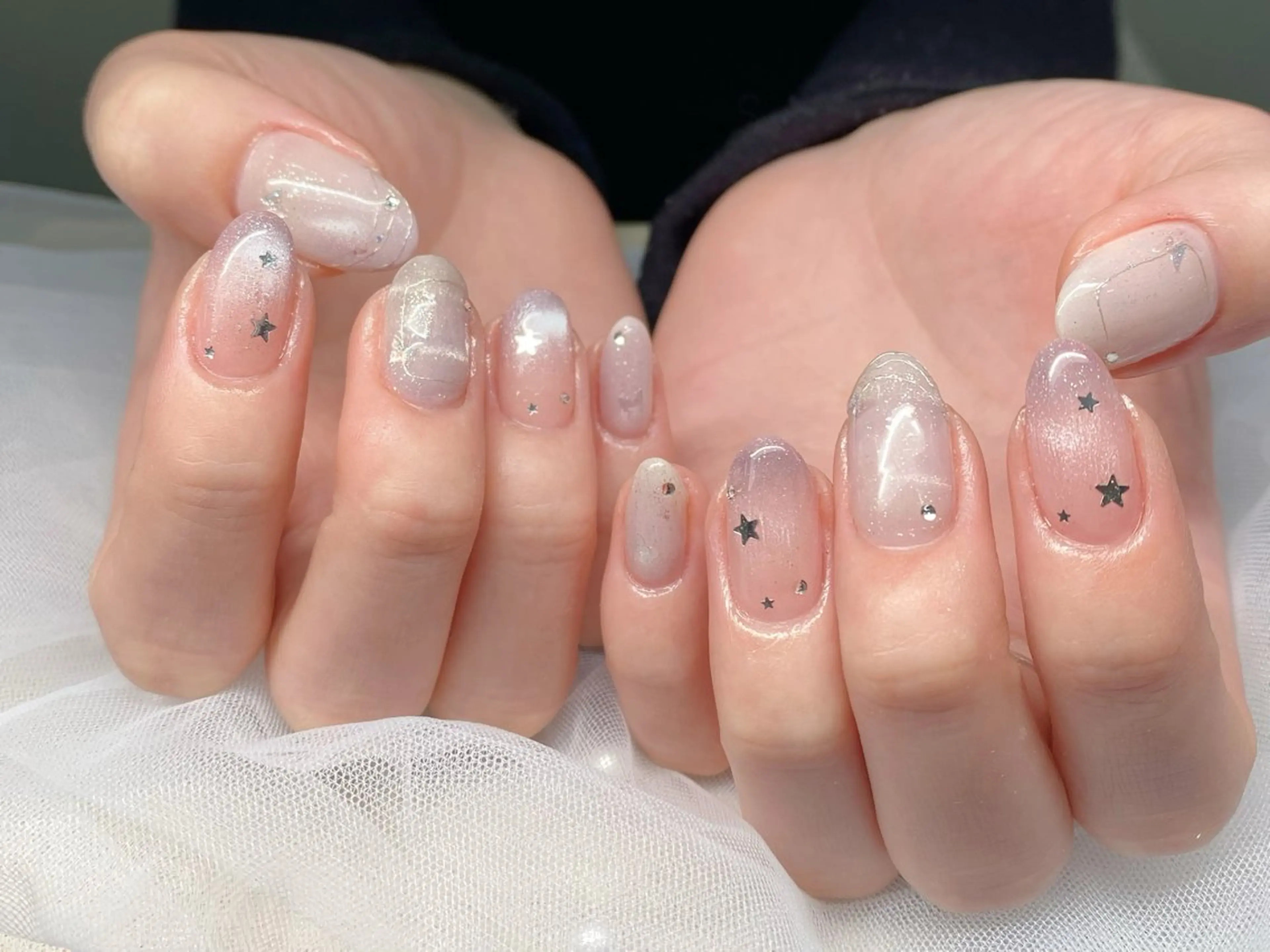 ネイル オーロラネイル ブルー チークネイル フットネイル フレンチネイル ハンドネイル チップ長さ出し 専門店のネイルデザイン