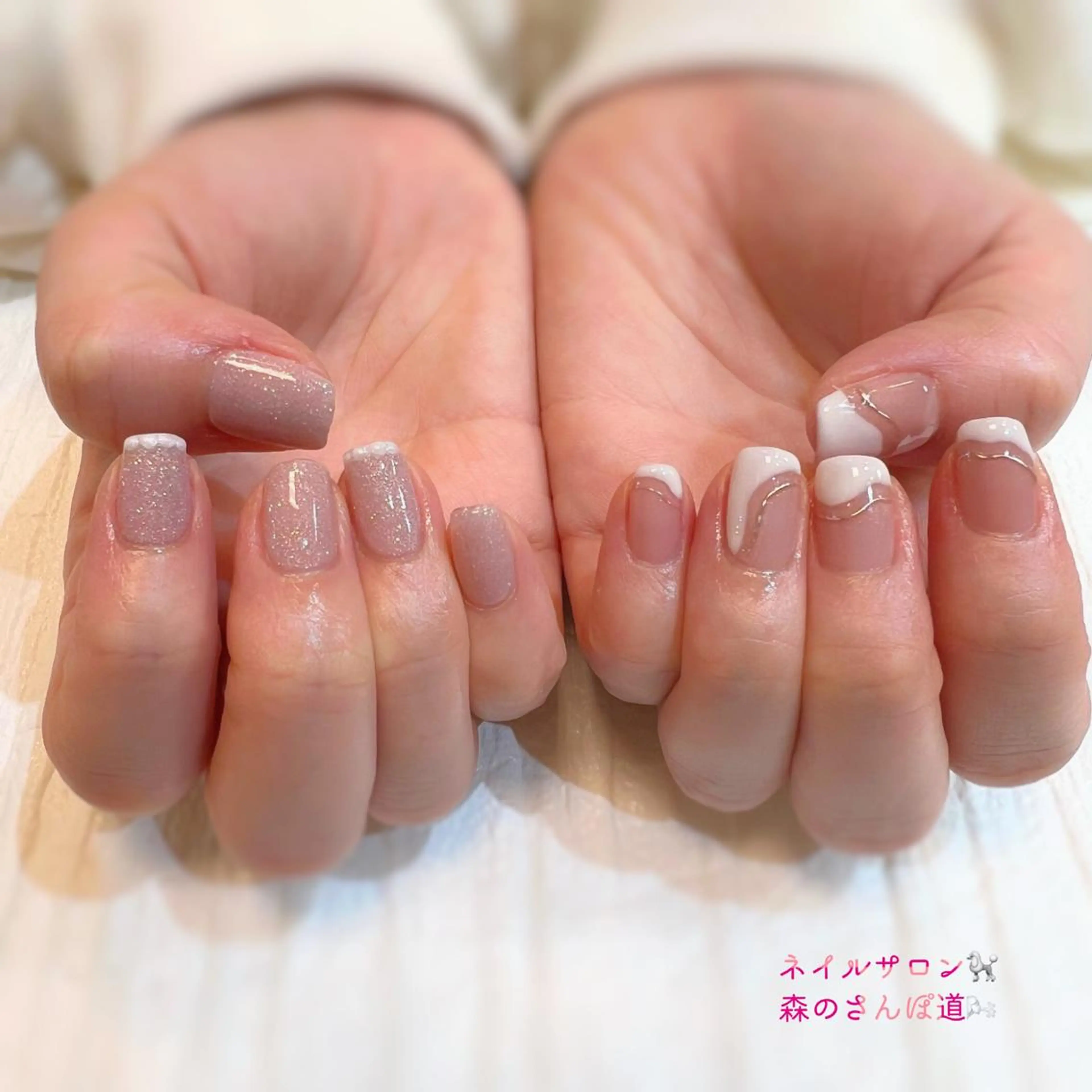 ネイル ハンドネイル ショートネイル 森のさんぽ道のネイルデザイン