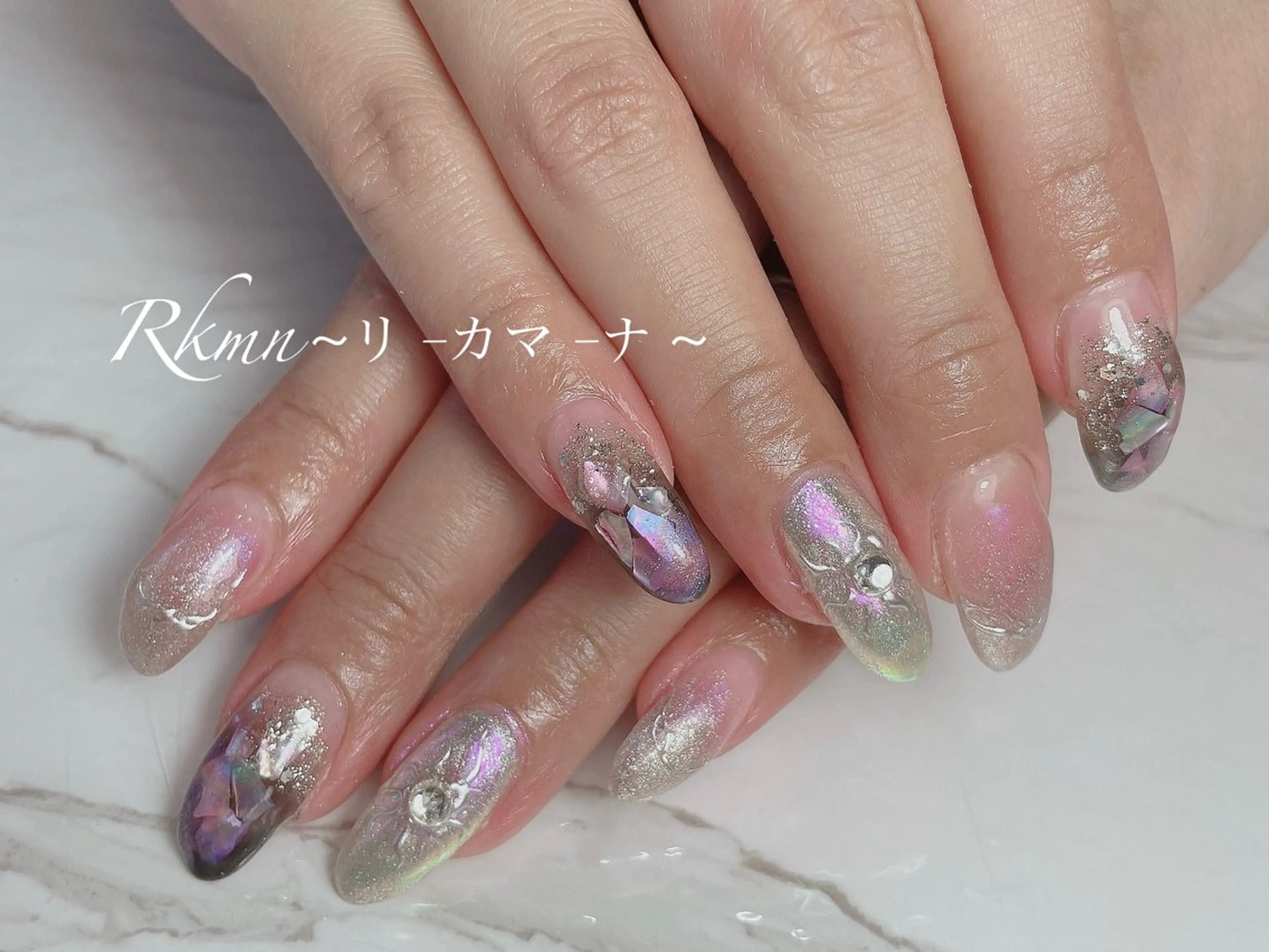 ネイル アートネイル ミラーネイル 春ネイル ハンドネイル フットネイル ハンドケア Rkmn ~リ-カマ-ナ~のネイルデザイン