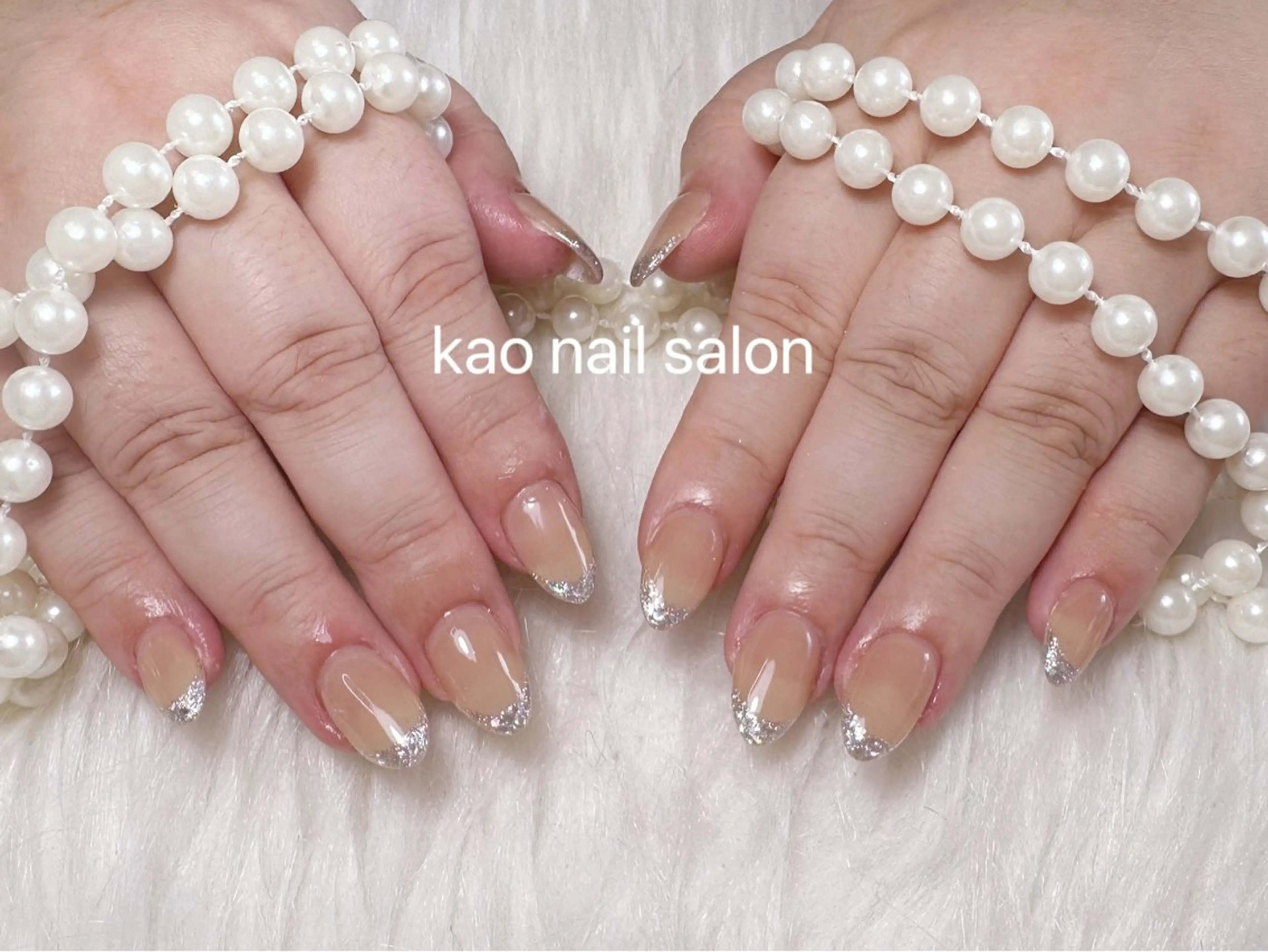 ネイル フレンチネイル ガラスフレンチ ネイルチップ kao nail マグネット/長さだしのネイルデザイン