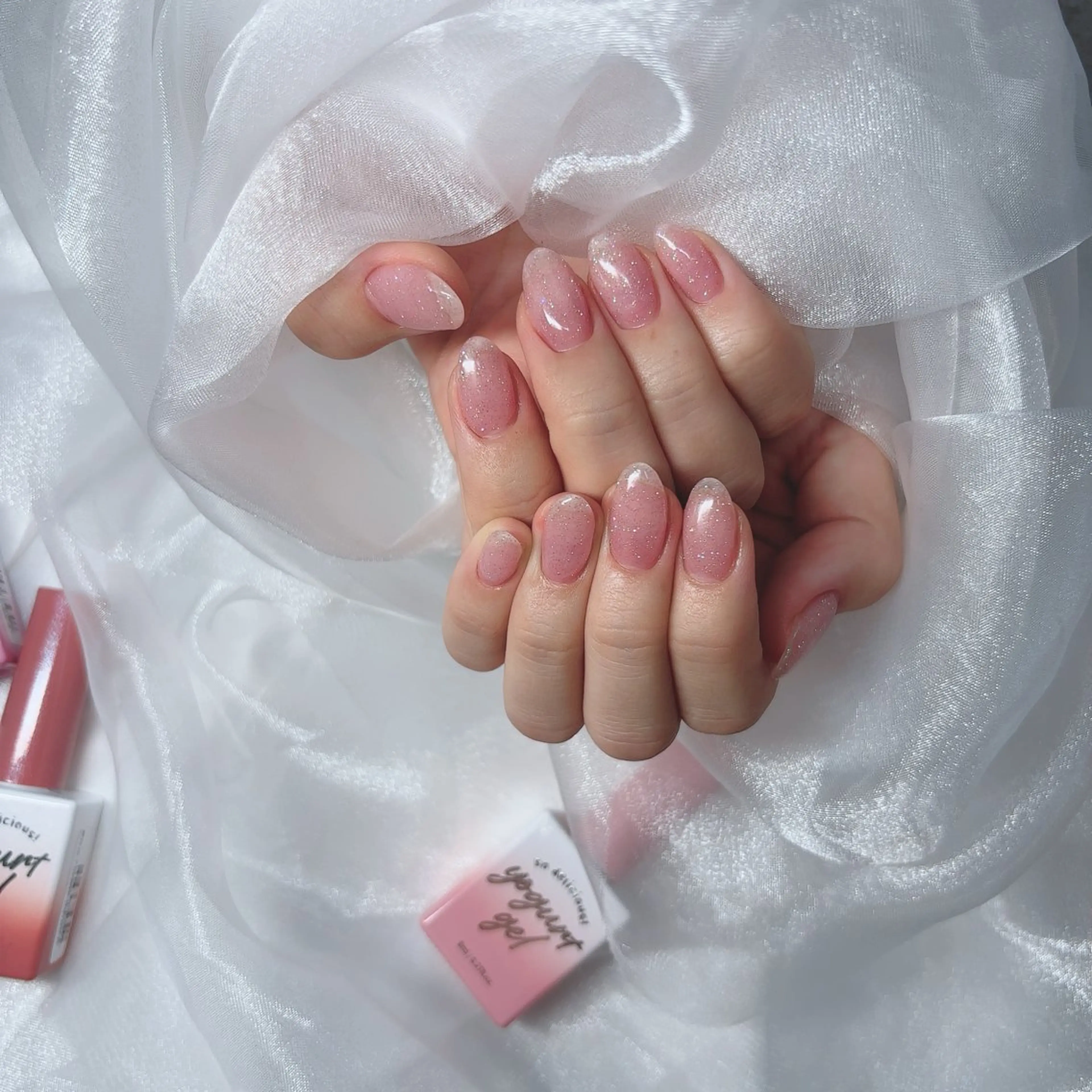 ネイル フレンチネイル キラキラネイル 韓国ネイル 春ネイル ワンホンネイル ハンドネイル Lance nailのネイルデザイン