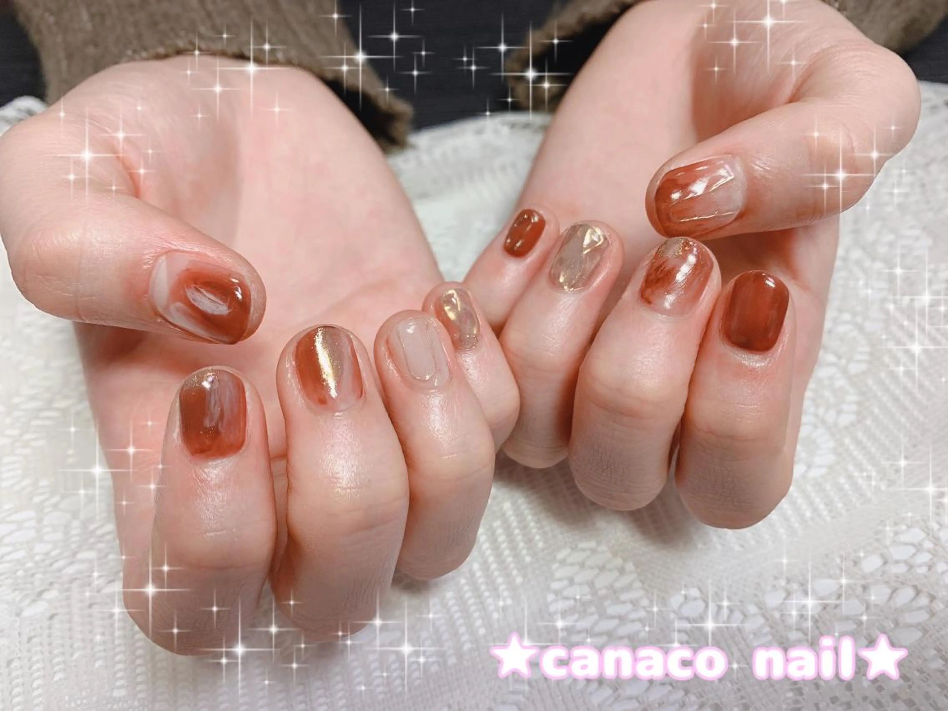ネイル アートネイル ブラウン ジェルネイル ミラーネイル ニュアンスネイル ハンドネイル ハンドケア ベテランネイル cnc  nailのネイルデザイン