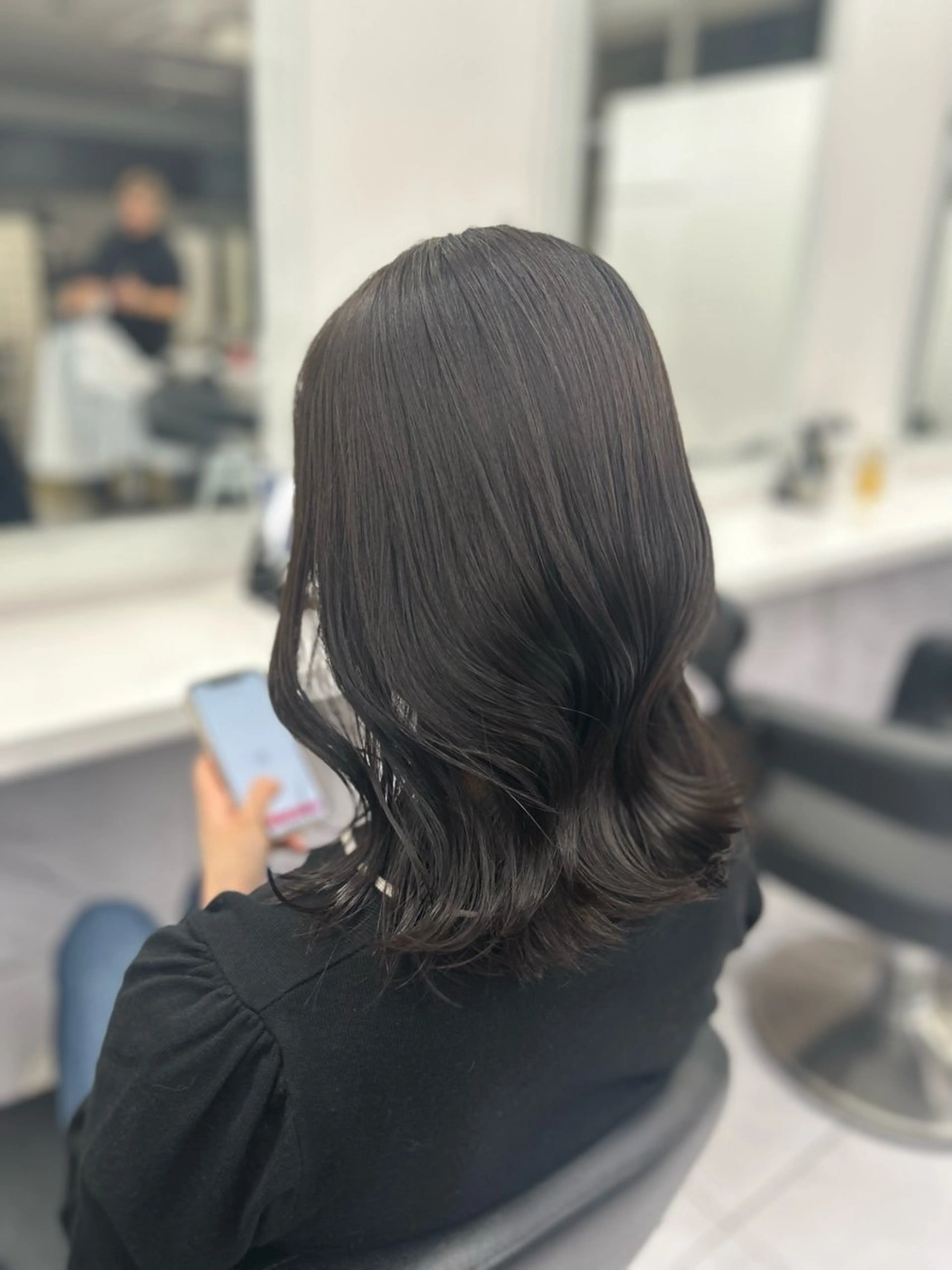 セミロング カラー パーマ ヘアアレンジ メンズ キッズ ブリーチなしカラー/ ブラウン/レイヤーのヘアスタイル