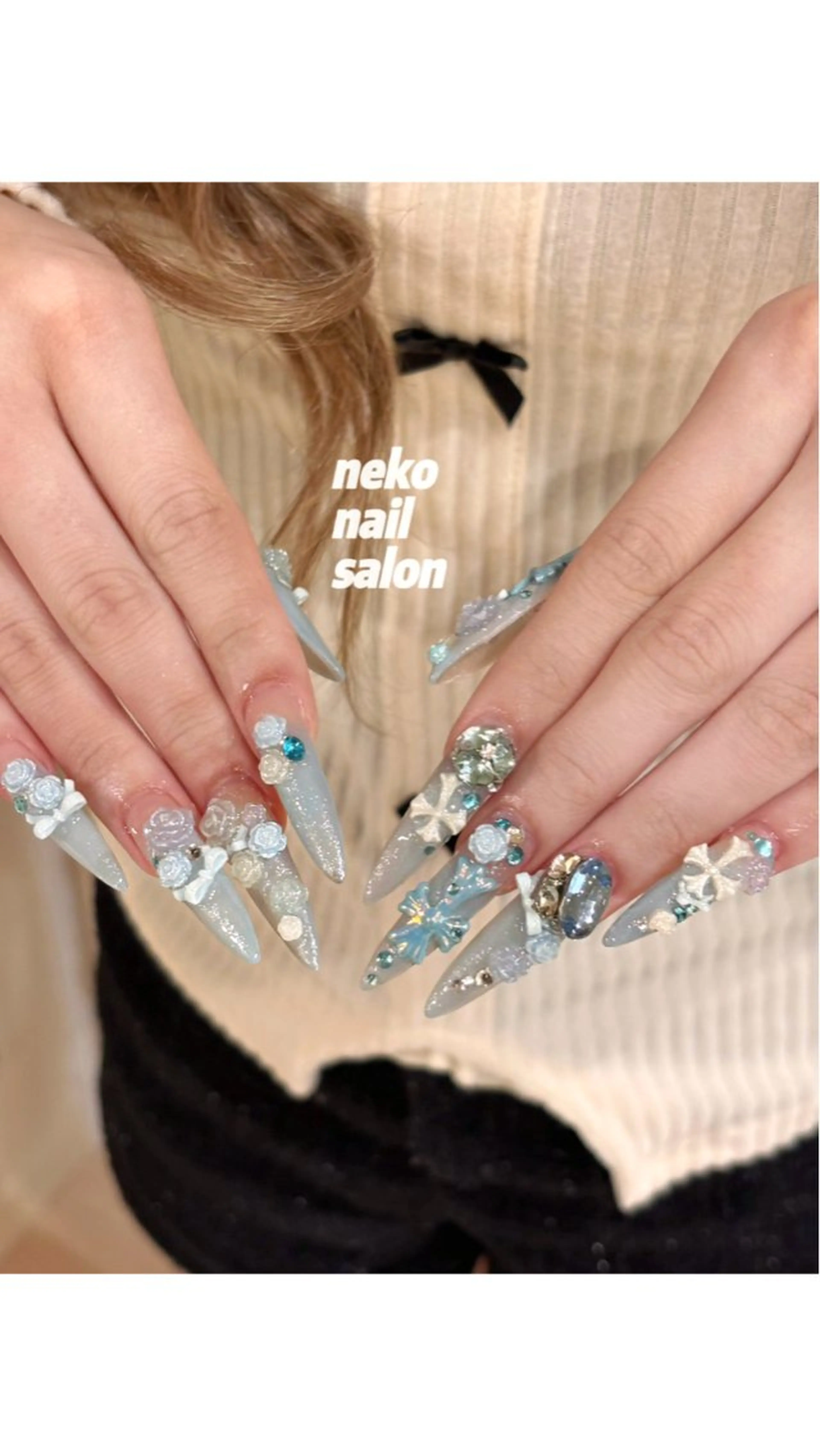 ネイル フラッシュネイル 水色 ハンドネイル neko nailのネイルデザイン