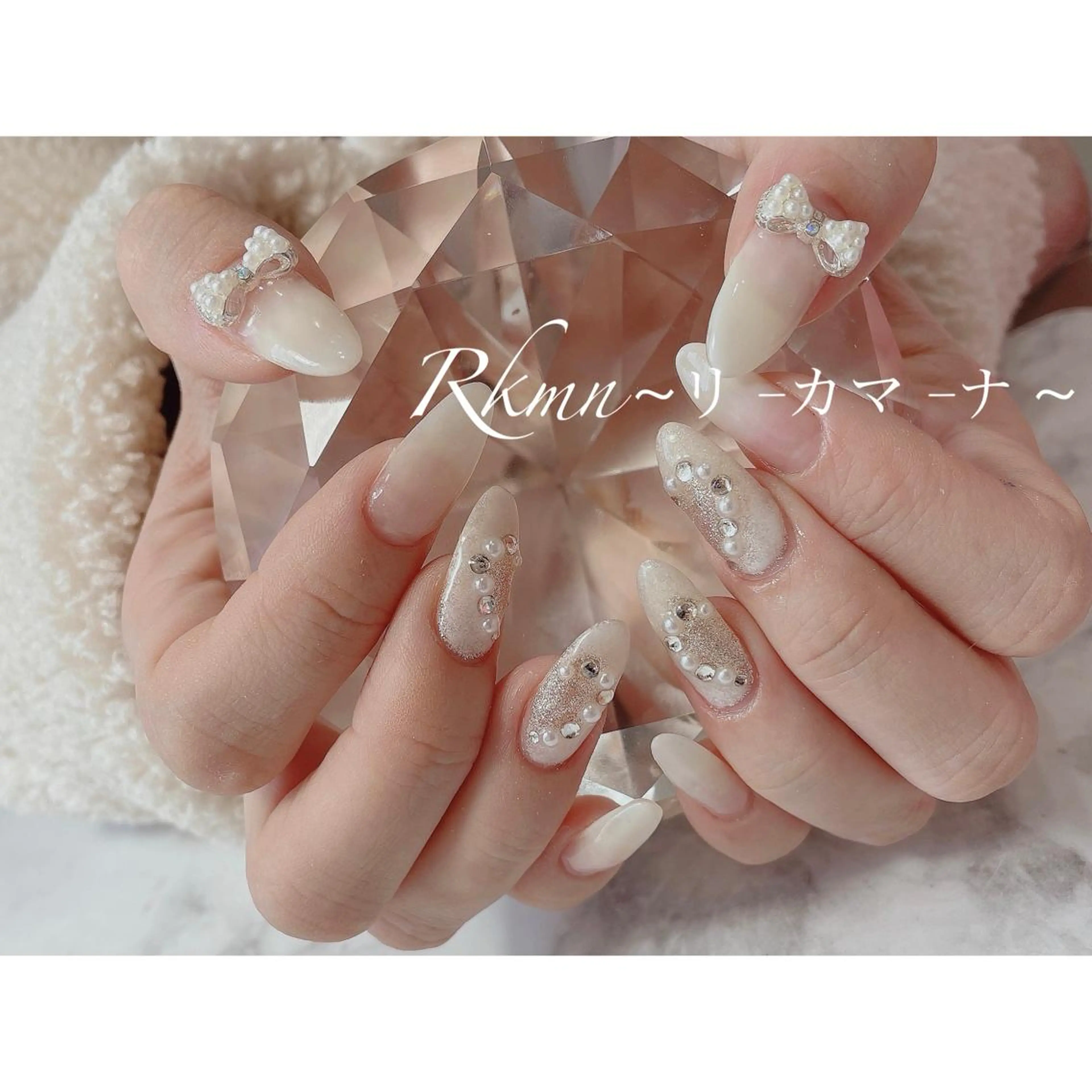 ネイル アートネイル ハート リボン 春ネイル ホワイト ハンドネイル フットネイル ハンドケア Rkmn ~リ-カマ-ナ~のネイルデザイン